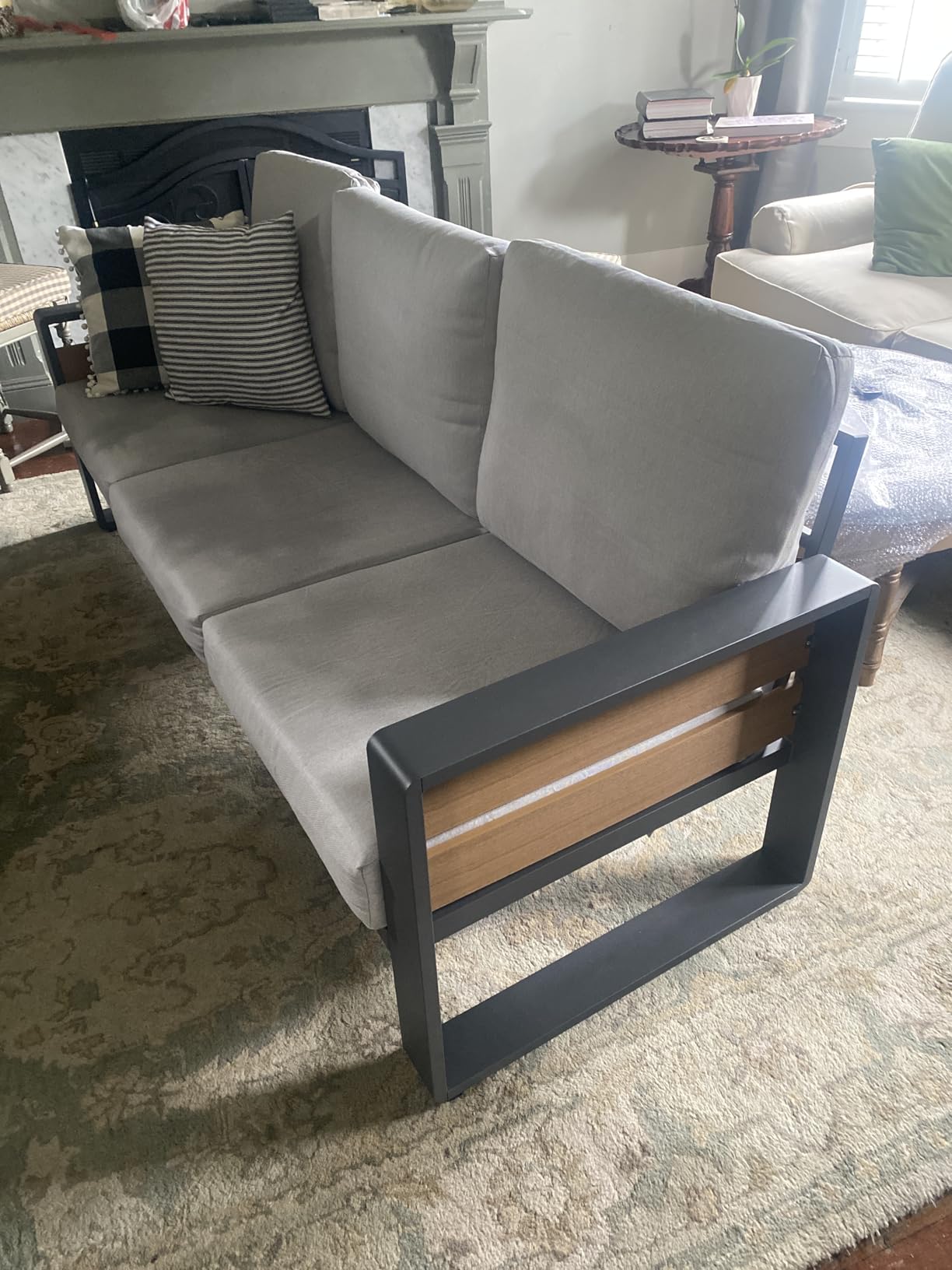 ZANDOR Outdoor Aluminum Patio Furniture - 1 Pcs 3-Seat, All-Weather Metal Modern Outside Sofa with Washable Thick Cushion for Garden/Backyard/Porch, Grey customer photo 1