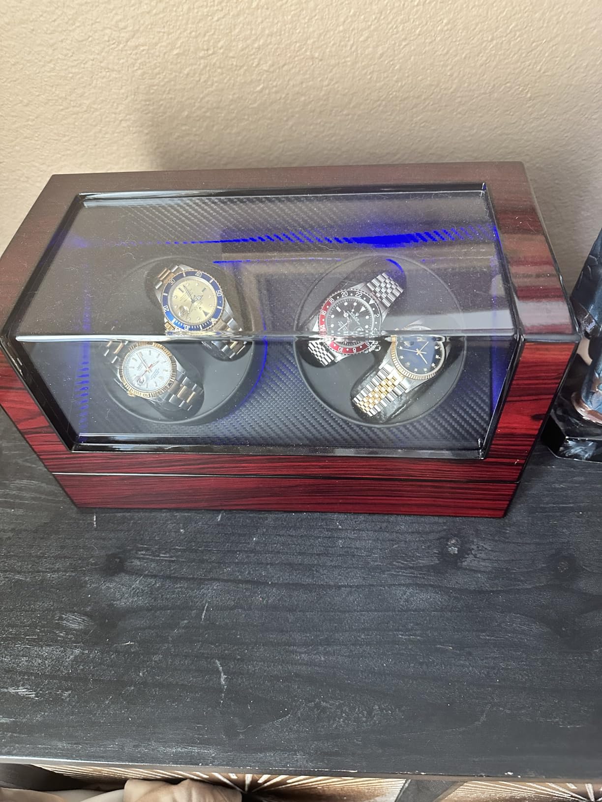 ANWBROAD Watch Winders for Automatic Watches, 4 Watch Rotator with LED Light, Super Quiet Motor, 4 Rotation Mode, UJWW011Y customer photo 1