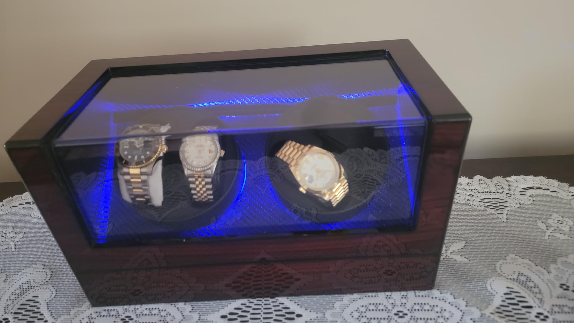 ANWBROAD Watch Winders for Automatic Watches, 4 Watch Rotator with LED Light, Super Quiet Motor, 4 Rotation Mode, UJWW011Y customer photo 2