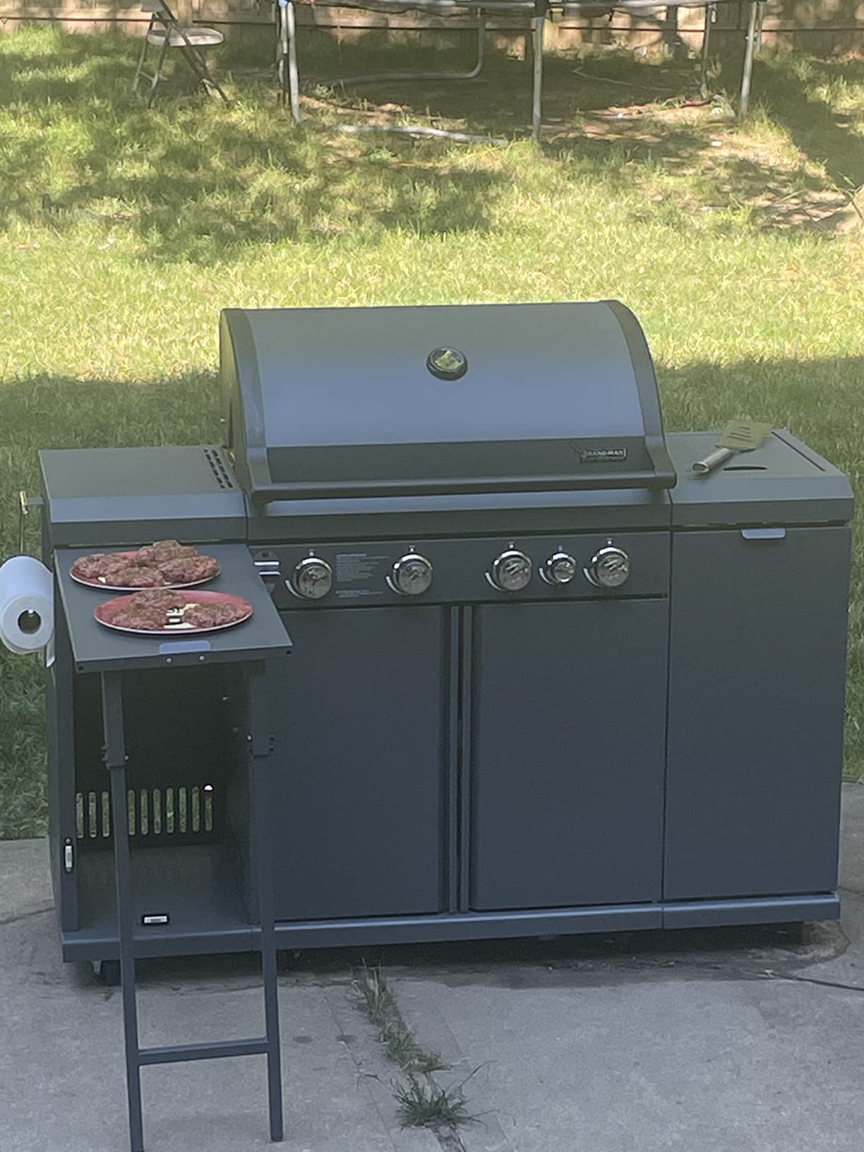 Brand-Man 4-Burner Gas Outdoor Kitchen Grill Island with Side Burner - 44,000 BTU Stainless Steel BBQ Grill Station with Storage Cabinets, Fold-out Prep Table, LPG/NG Convertible, Black customer photo 1
