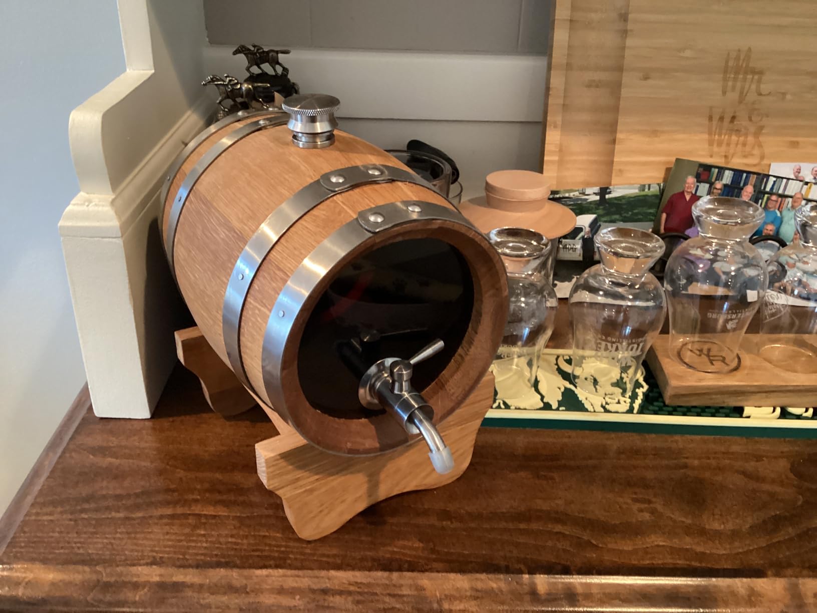 1.5 Liter Visualized Oak Aging Barrel with Stand, Bung & Spigot, Wooden Mini Whiskey Barrel - Charred Oak Barrels for Aging Brandy, Bourbon, Cocktails, Rum, Tequila, Mead Wine, Gin customer photo 1