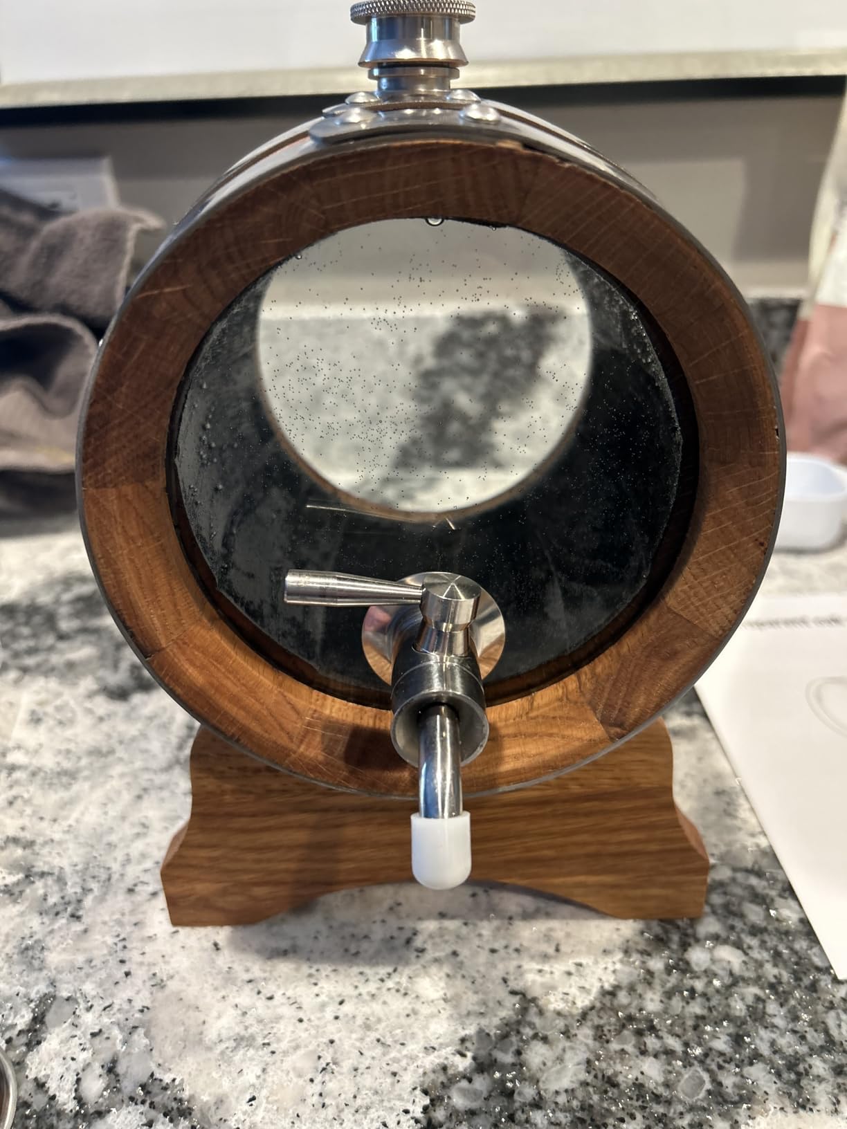 1.5 Liter Visualized Oak Aging Barrel with Stand, Bung & Spigot, Wooden Mini Whiskey Barrel - Charred Oak Barrels for Aging Brandy, Bourbon, Cocktails, Rum, Tequila, Mead Wine, Gin customer photo 2