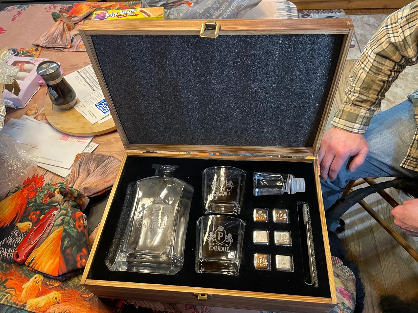Custom Engraved Monogram Premium Whiskey Decanter Gift Set - 23 oz Liquor/Bourbon Decanter with Glasses, Whiskey Stones, Tongs & Wood Box Gift for Men customer photo 1