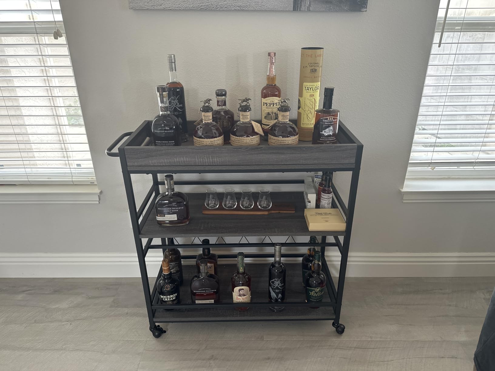 BON AUGURE Bar Cart for The Home, Rolling Home Bar Serving Cart on Wheels, 3 Tier Mobile Liquor Beverage Carts with Wine Rack and Glass Holder (Gold & Marbleized White) customer photo 2