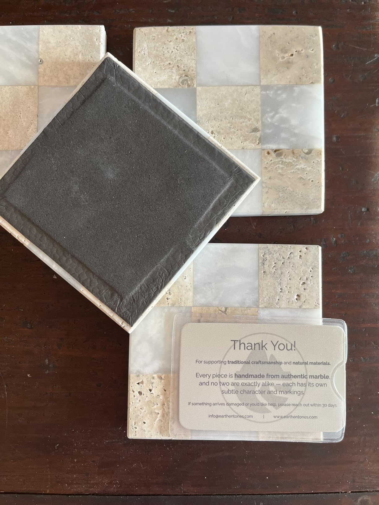 Marble Coasters Set of 4, Oceanic & Verona Handmade 4 inch Square Stone Coaster, Decorative Checkered Cup Coaster for Coffee Table, Housewarming Gift & Luxury Kitchen Accessories customer photo 1