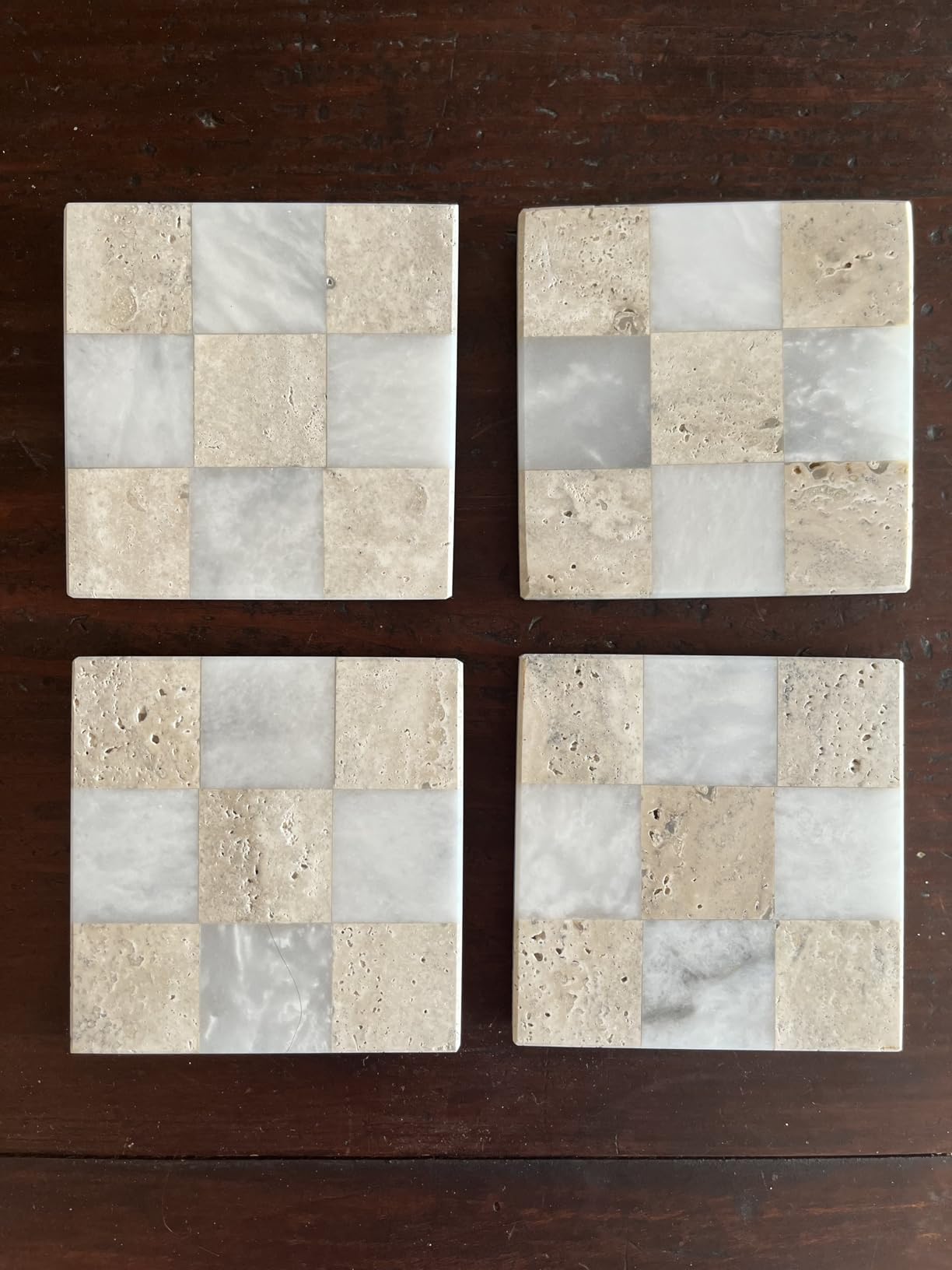 Marble Coasters Set of 4, Oceanic & Verona Handmade 4 inch Square Stone Coaster, Decorative Checkered Cup Coaster for Coffee Table, Housewarming Gift & Luxury Kitchen Accessories customer photo 2