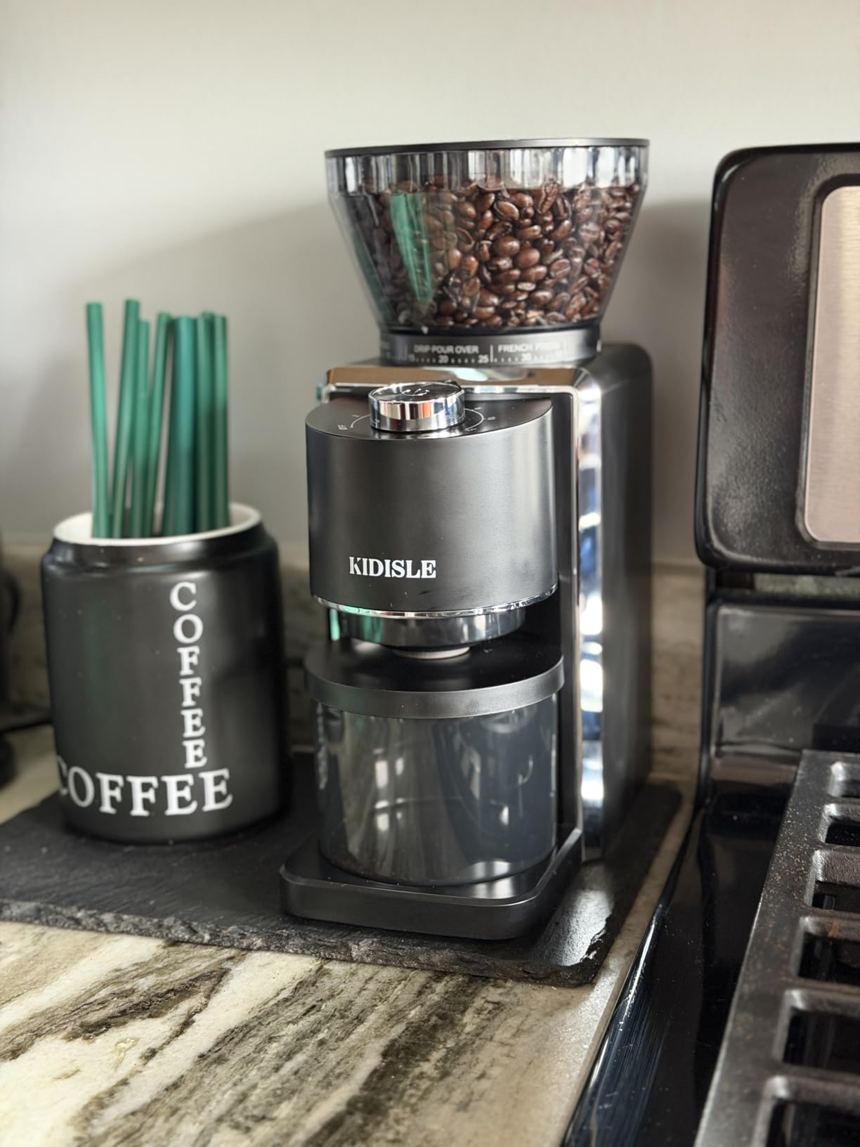 KIDISLE Conical Burr Coffee Grinder, Electric Coffee Bean Grinder for Precise Grinding, 35 Settings, 2-12 Cup Selector, Anti-Static Design for Home Use, Black customer photo 2