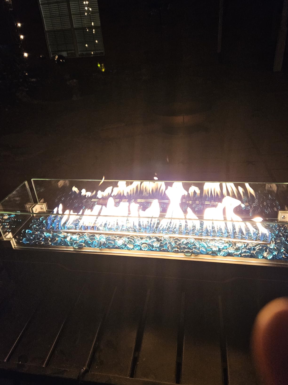 GRISUN Tabletop Fire Pit, 15 Inch Propane Fire Pit Table, 30000 BTU Table Top Firepit with Glass Wind Guard, Stainless Steel Burner, Fire Glass, Portable Propane fire Pit for Patio, Camping, Backyard & RV customer photo 2