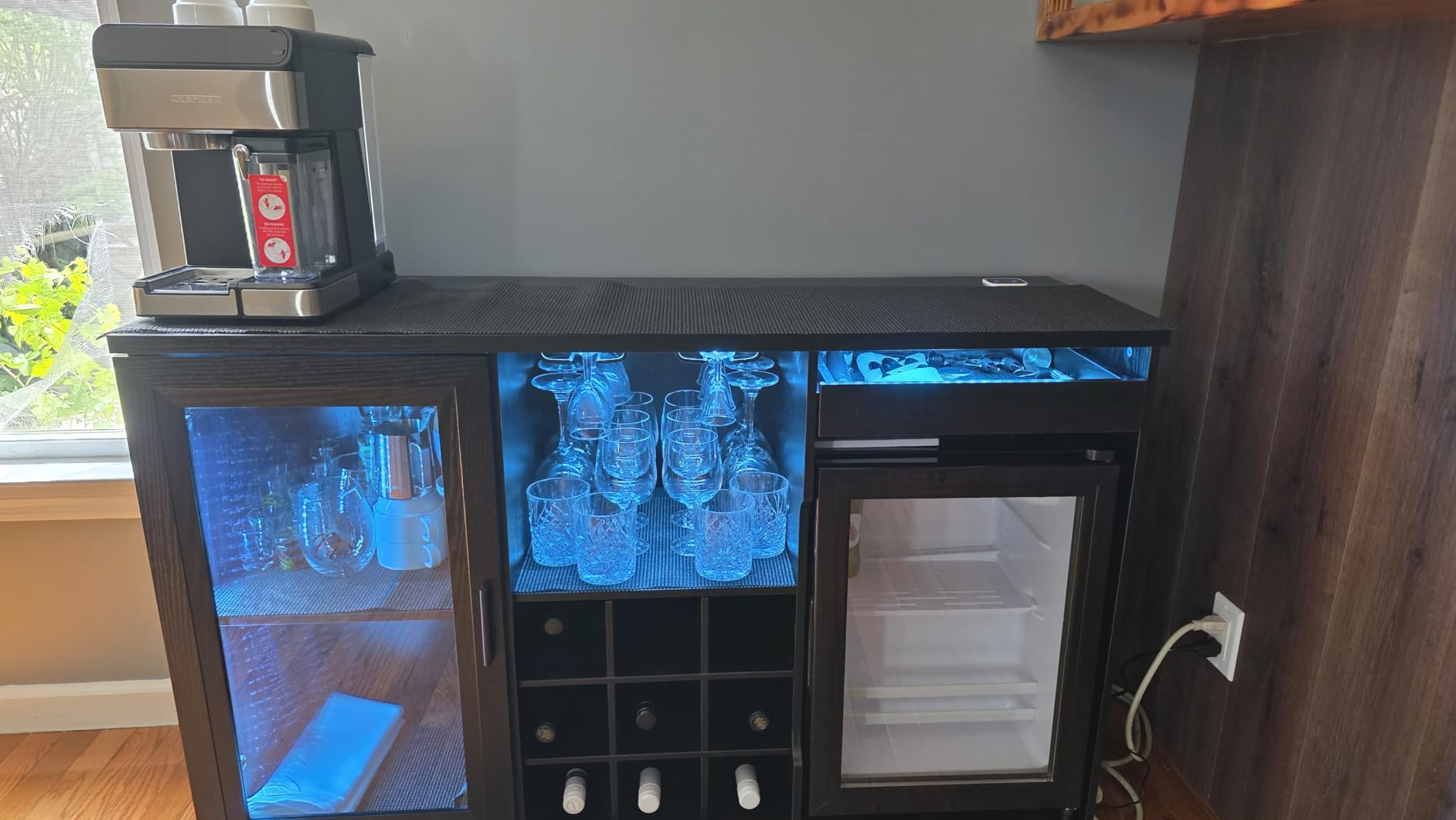 BROTTAR Coffee Bar Cabinet with Fridge (Fridge Included), Large Liquor Bar Cabinet with LED Lights, Glass Holder & Wine Rack, Wine Cabinet with Human Body Sensor, Buffet Sideboard for Home, Black customer photo 1