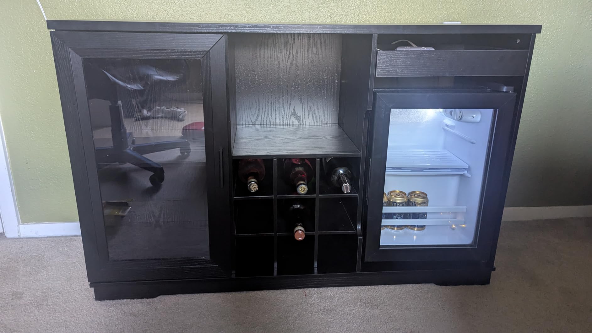 BROTTAR Coffee Bar Cabinet with Fridge (Fridge Included), Large Liquor Bar Cabinet with LED Lights, Glass Holder & Wine Rack, Wine Cabinet with Human Body Sensor, Buffet Sideboard for Home, Black customer photo 2