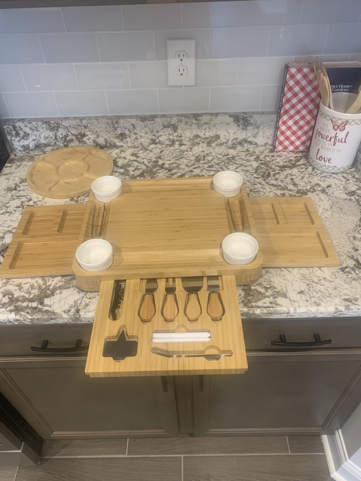 CAWIU Charcuterie Board with Lid - Large Bamboo Cheese Board Set with Utensils & Drawers - Housewarming, Wedding Gifts for Couples, Serving Tray with Cover (Cream) customer photo 1