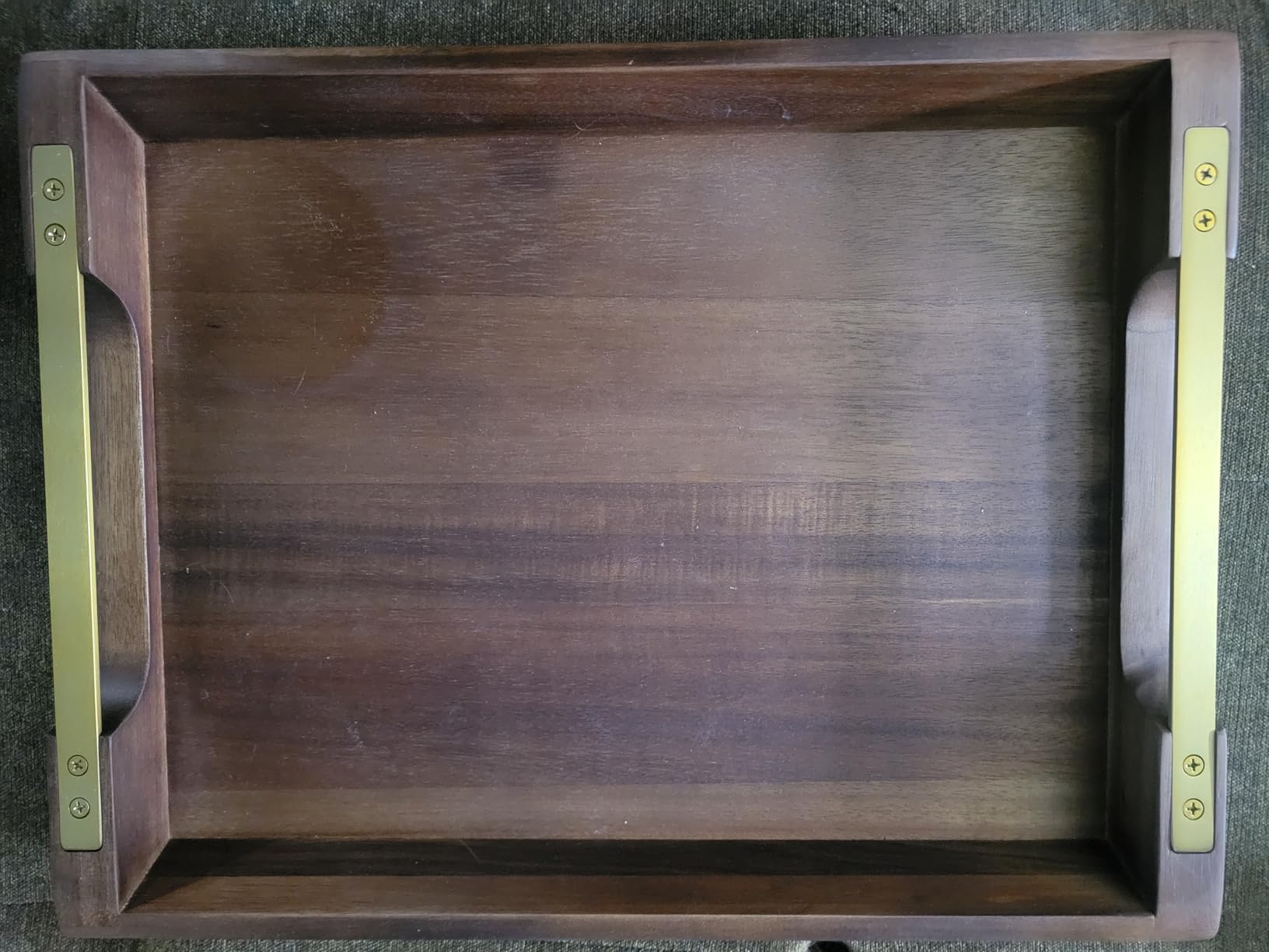Large Acacia Wood Serving Tray with Metal Handles - 36