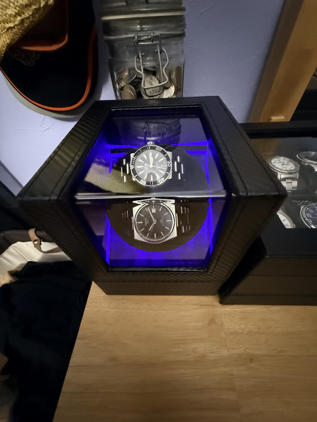BEWISHOME Watch Winder for Automatic Watches, Double Watch Winder with LED Light 4 Modes, Japanese Quiet Motor, Type-C Adapter or Battery Powered, SYQ02C customer photo 1
