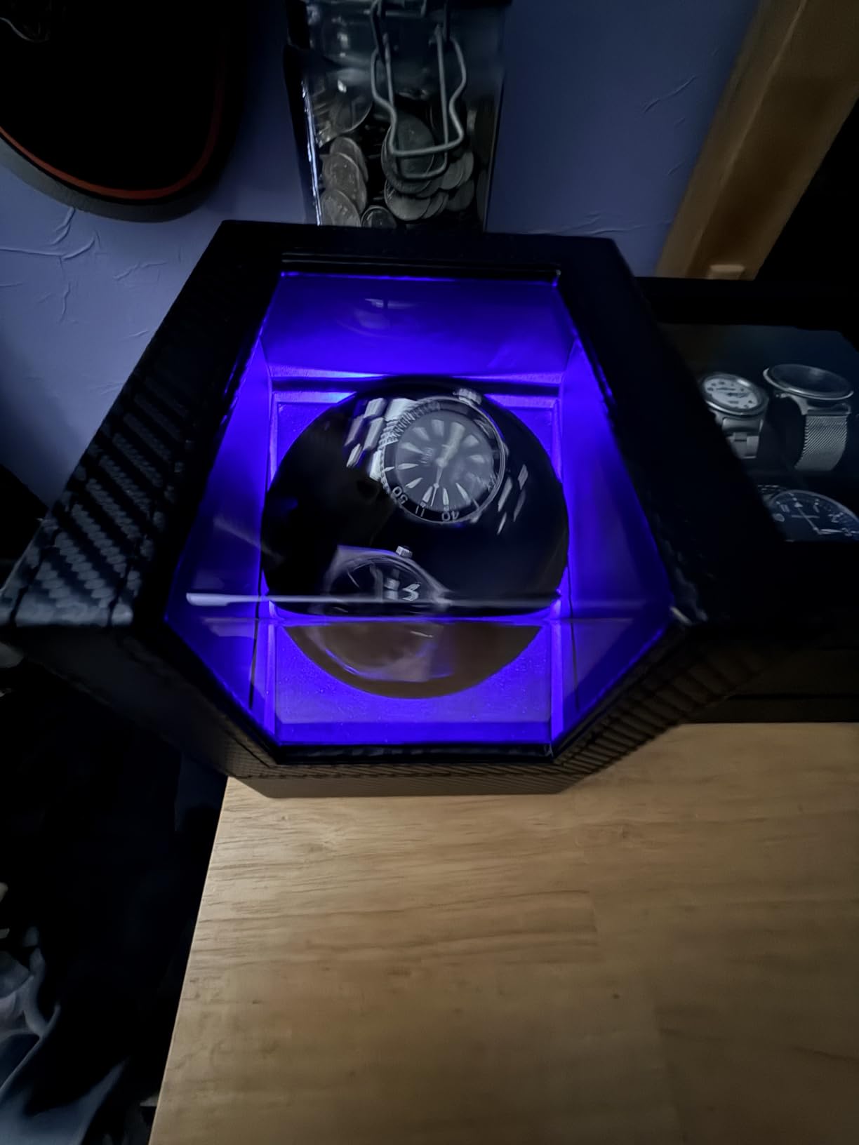 BEWISHOME Watch Winder for Automatic Watches, Double Watch Winder with LED Light 4 Modes, Japanese Quiet Motor, Type-C Adapter or Battery Powered, SYQ02C customer photo 2