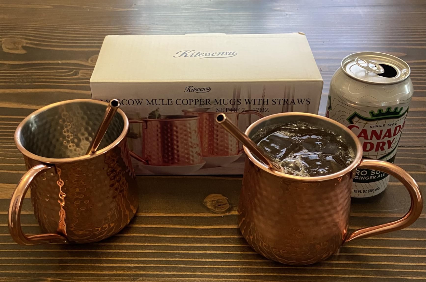 KITESSENSU Moscow Mule Mugs Set of 2 | 18 oz Hammered Copper Mule Mugs with Straws Keep Cocktails Well-Chilled, Copper Cups for Drinking Cocktails, 18/8 Stainless Steel Lined & Dishwasher Safe Barware customer photo 1