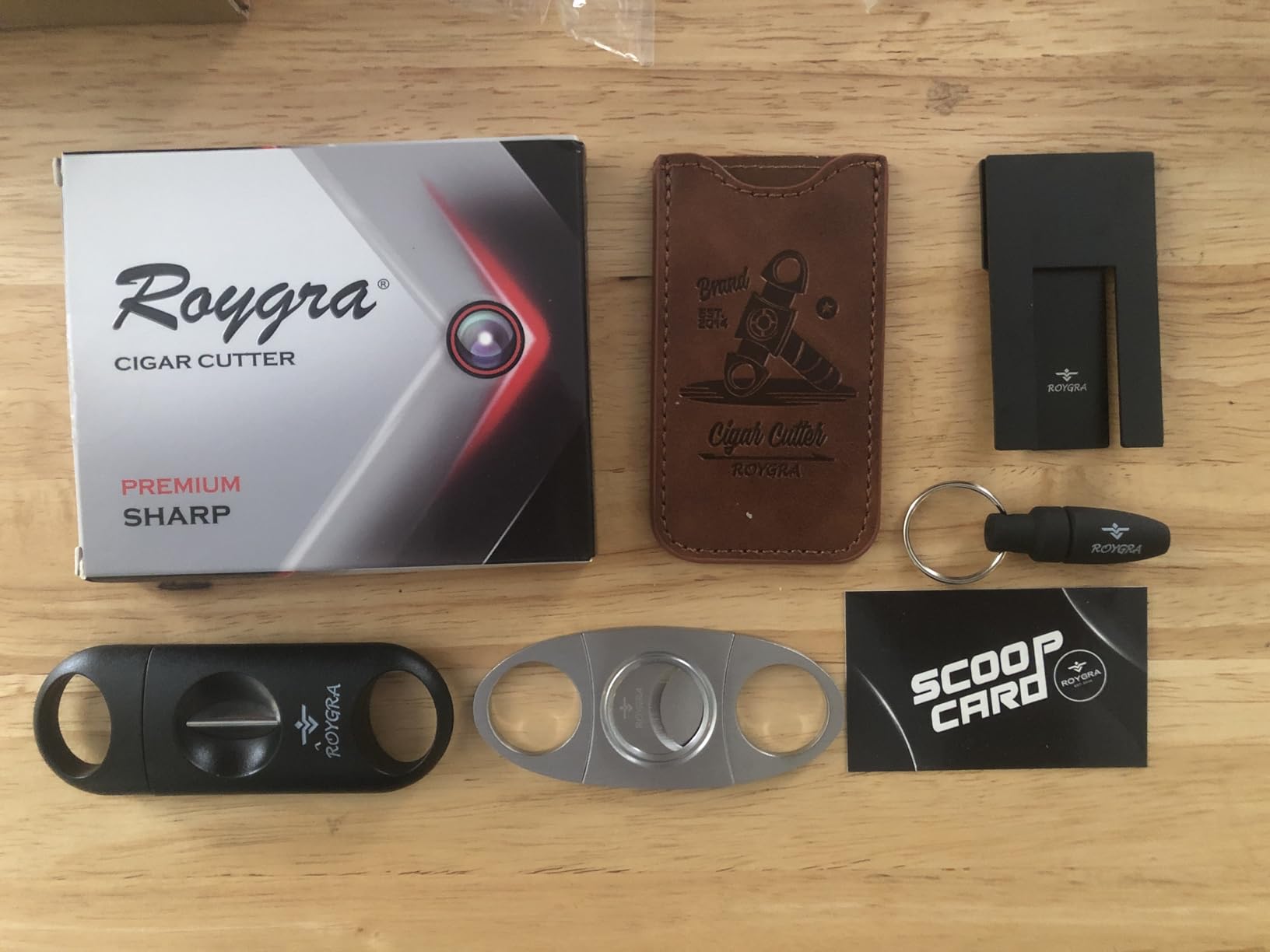 roygra Cigar Cutter Set (5 Pack), Cigar Accessories for Men Fit All Cigars - Stainless Steel Guillotine, Enlarged V-Cut, Punch, Holder Stand, Leather Case customer photo 1