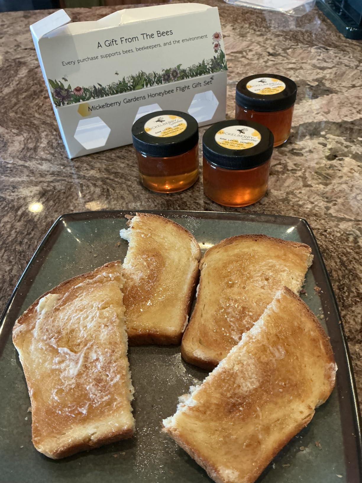 Mickelberry Gardens Honeybee Flight Gift Set - 3 Jar Honey Flight (3 x 3oz) Featuring Wildflower & Blackberry Honeys customer photo 1