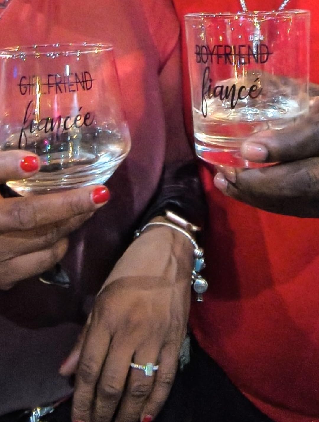 Engagement Gifts for Couples, Engagement Party Decorations - Unique Fiance Gift for Him or Her! Proposal Decorations, Whiskey Wine Glasses, Best Gift for Newly Engaged Couple, Women (Crystal Glass) customer photo 2