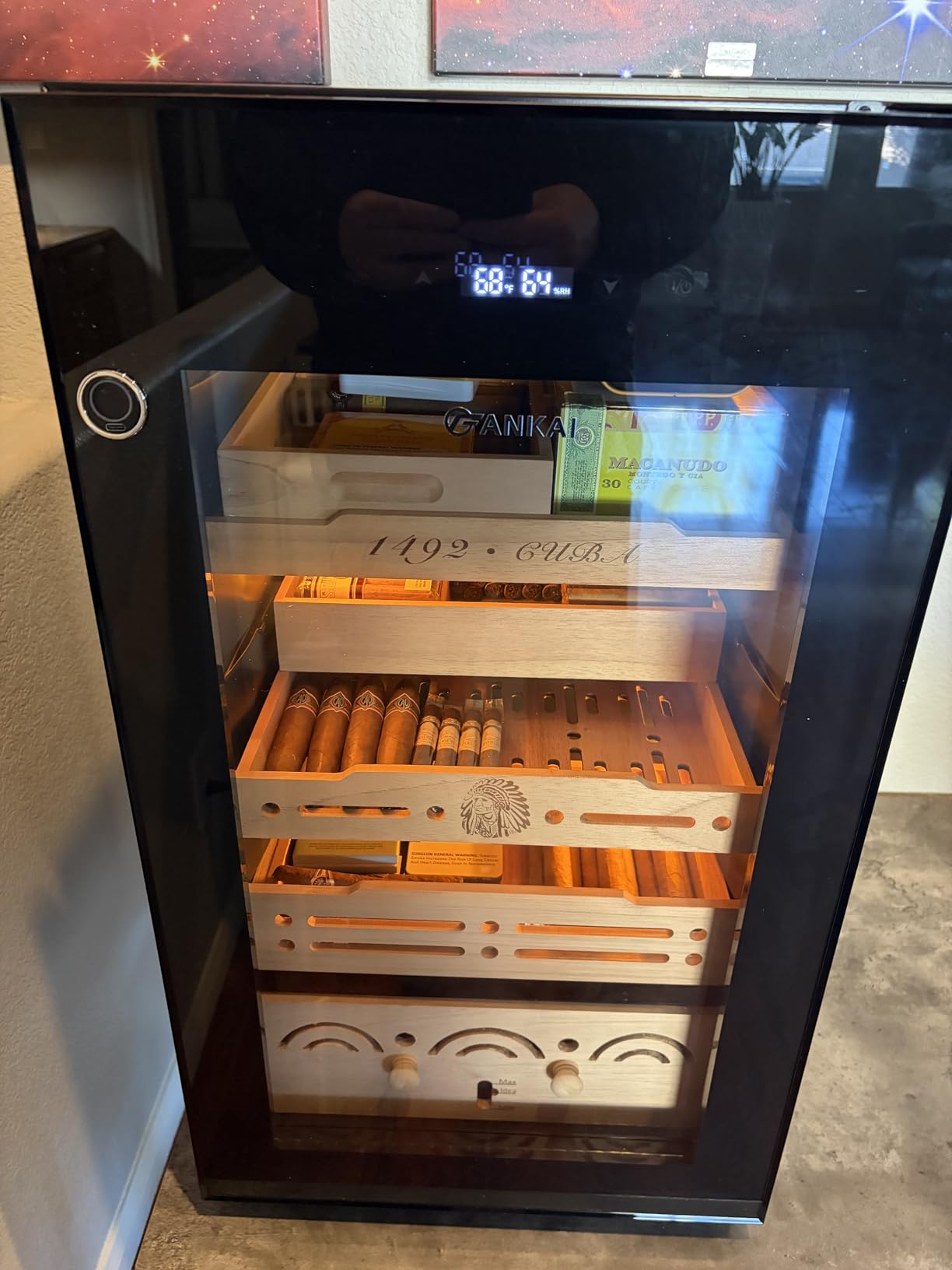 Electric Cigar Humidor Cabinet up to 600 Cigars, Temperature & Humidity Control System-75L Cooling Fridge with Cedar Wood Shelves Digital LED Screen Fingerprint Safety Lock Home & Commercial Use customer photo 1