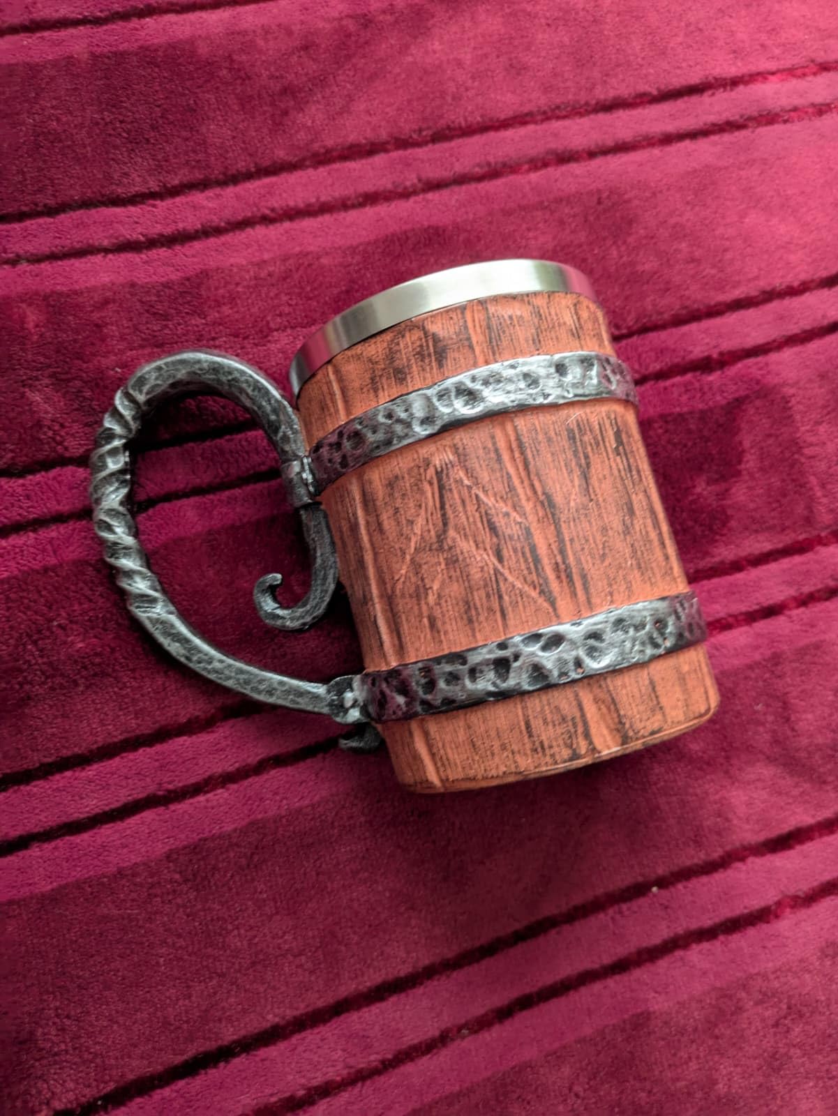 Wooden Barrel Beer Mug, Wood Bucket Style Beer Stein with Handle, Stainless Steel Double Wall Tankard 18 oz customer photo 2