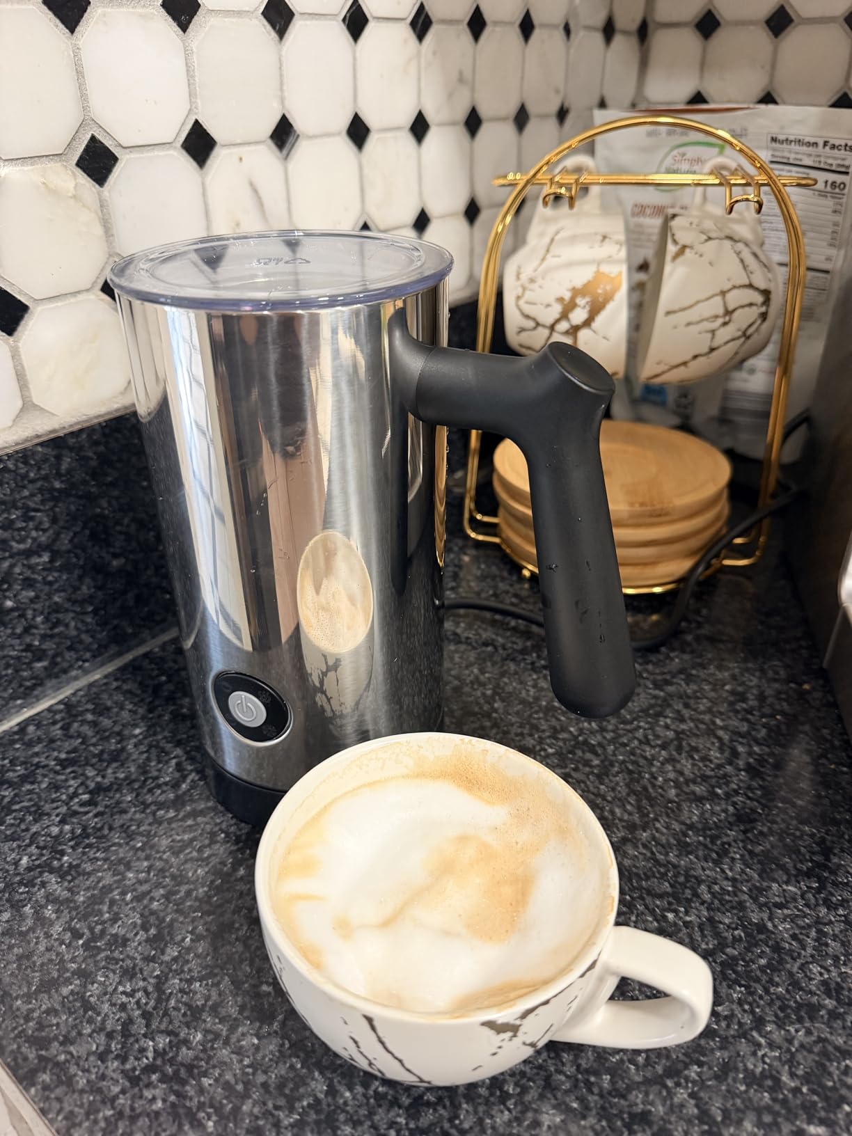 Milk Frother, 4-in-1 Milk Frother and Steamer, 10.6oz Electric Milk Steamer, Automatic Cold and Hot Foam Maker for Lattes, Cappuccinos, Ceramic Lining Interior (Polished) customer photo 2