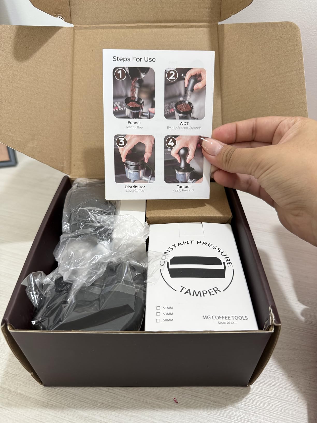7 PCS Espresso Accessories Kit: 53.3mm Espresso Tamper, Coffee Distributor, Puck Screen, Dosing Funnel and WDT Tool, Espresso Tools Set Fits Breville 54mm Espresso Machines and Portafilters customer photo 1