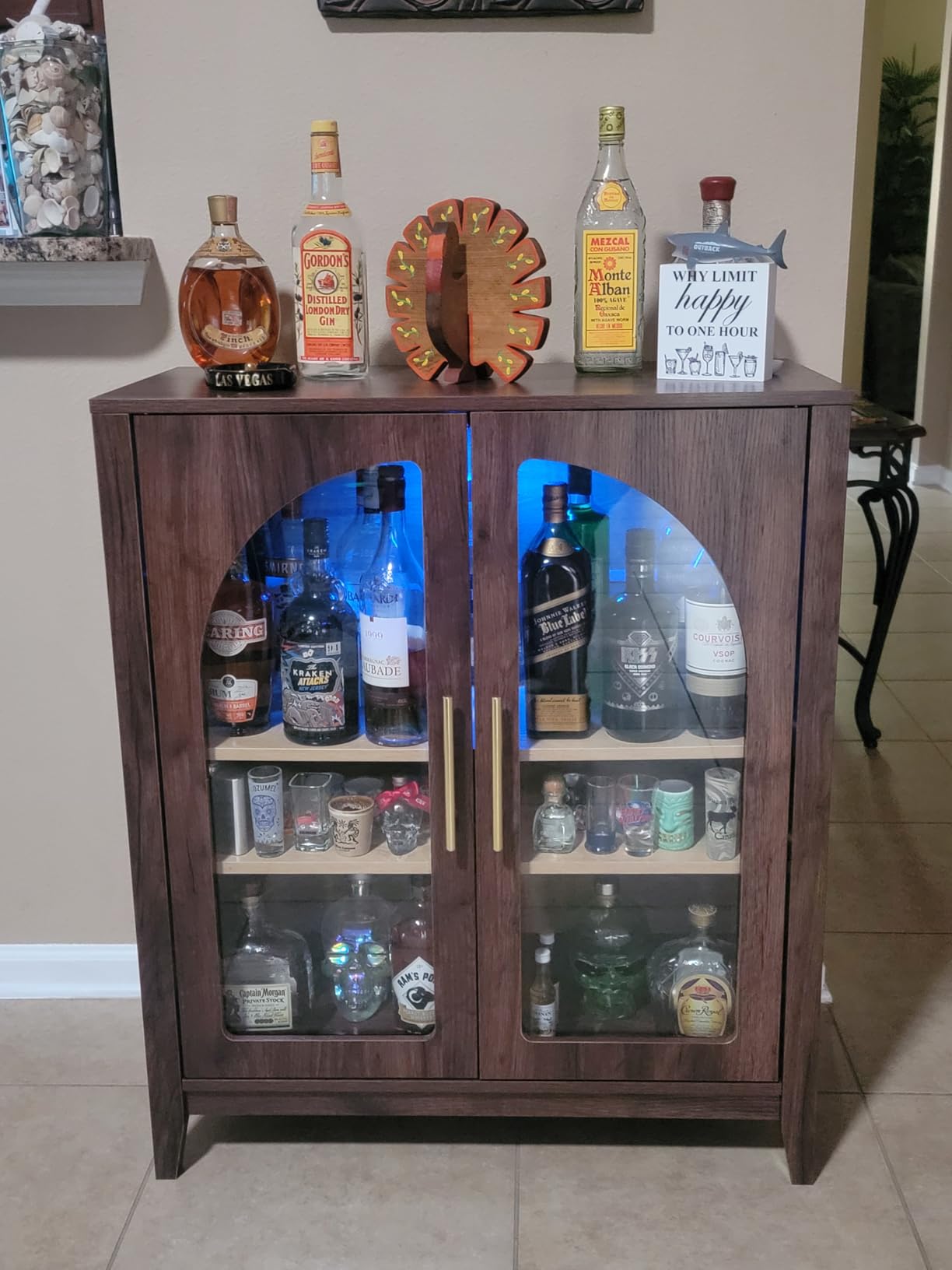 FORTUNETEC Wine Bar Cabinet with Glass Doors, 31.5