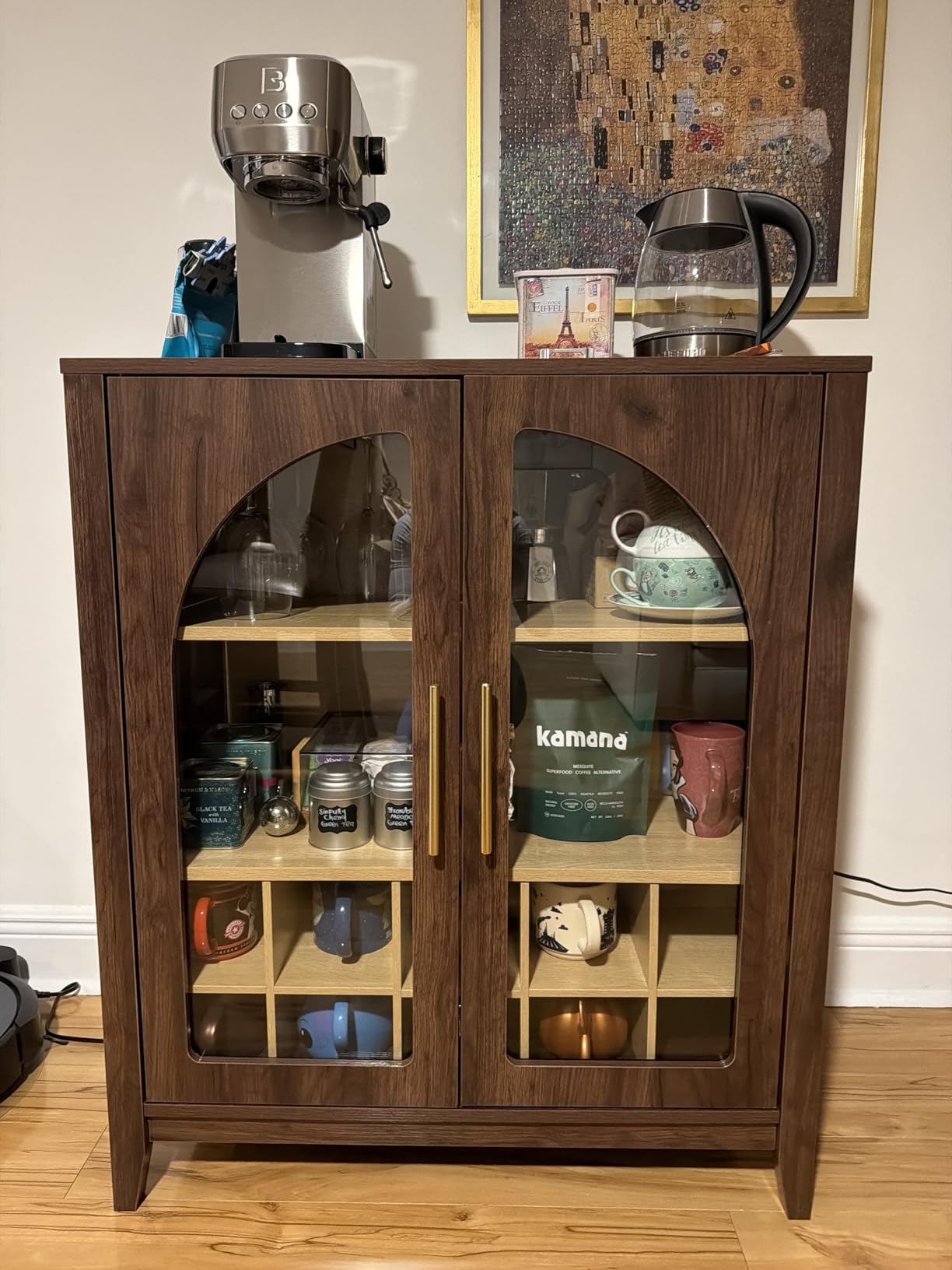 FORTUNETEC Wine Bar Cabinet with Glass Doors, 31.5