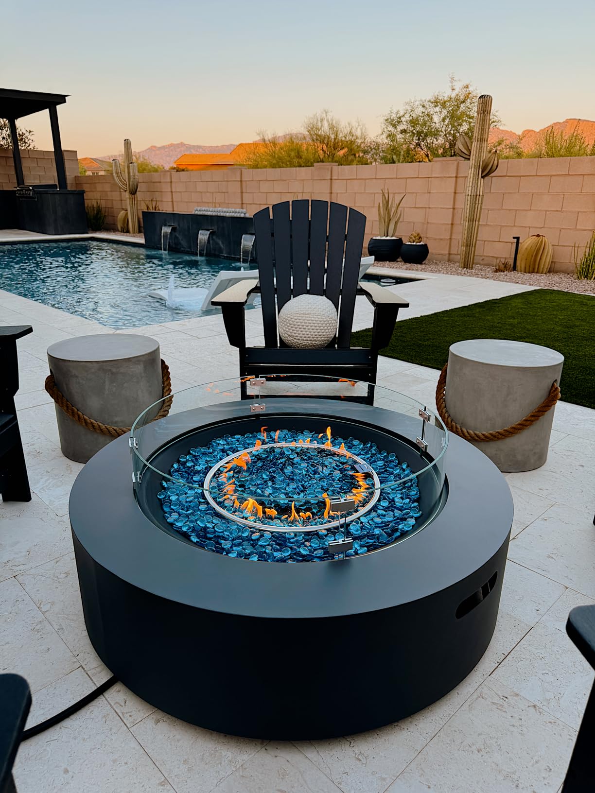 UPHA 56-inch Outdoor Propane Gas Fire Pit Table 50000 BTU Iron Rectangle Firepit for Outside Patio with Tank Hidden Table, Wind Guard, Removable Lid, Blue Glass Rocks, Rain Cover, Grey customer photo 1
