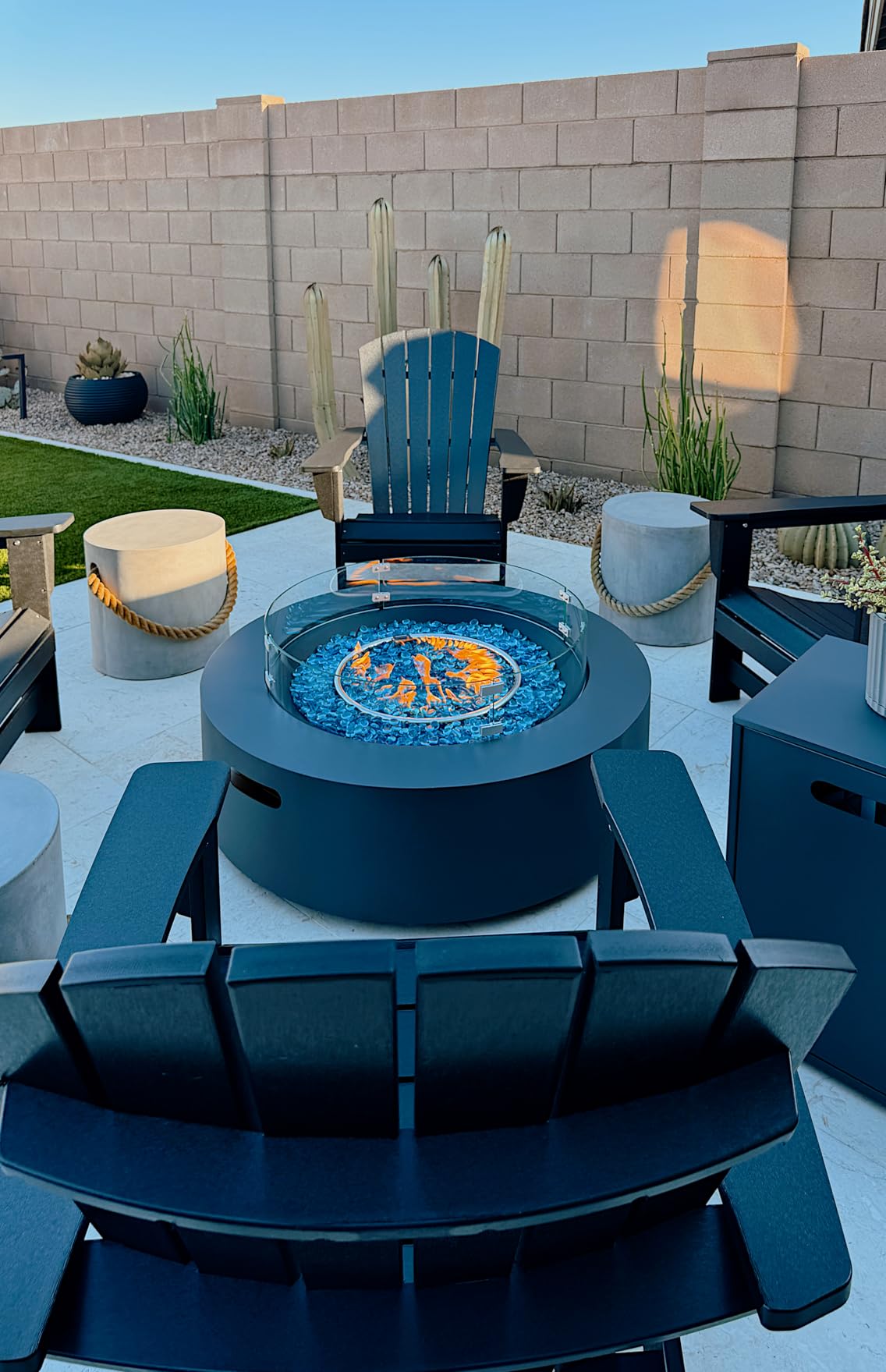UPHA 56-inch Outdoor Propane Gas Fire Pit Table 50000 BTU Iron Rectangle Firepit for Outside Patio with Tank Hidden Table, Wind Guard, Removable Lid, Blue Glass Rocks, Rain Cover, Grey customer photo 2