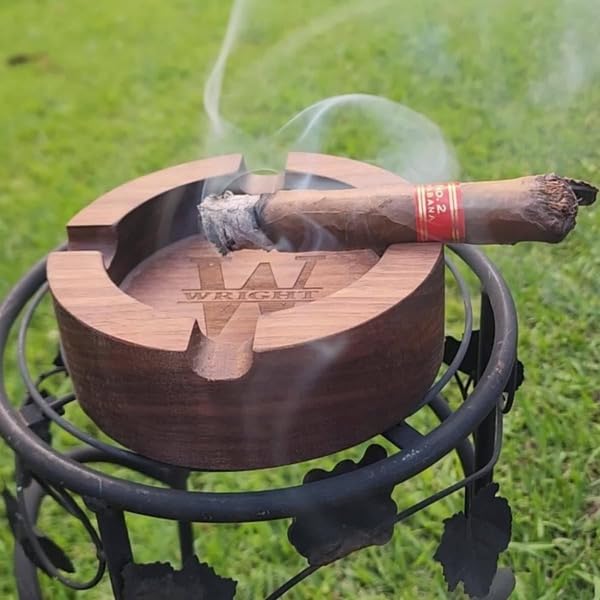 Fathers Day Dad Gifts, Personalized Cigar Ashtray Set for Men Husband, Custom Name Engraved Cigar Ash Tray, Walnut Wooden Outdoor Patio Home Ashtray for Outside, Birthday, Anniversary, Christmas customer photo 2