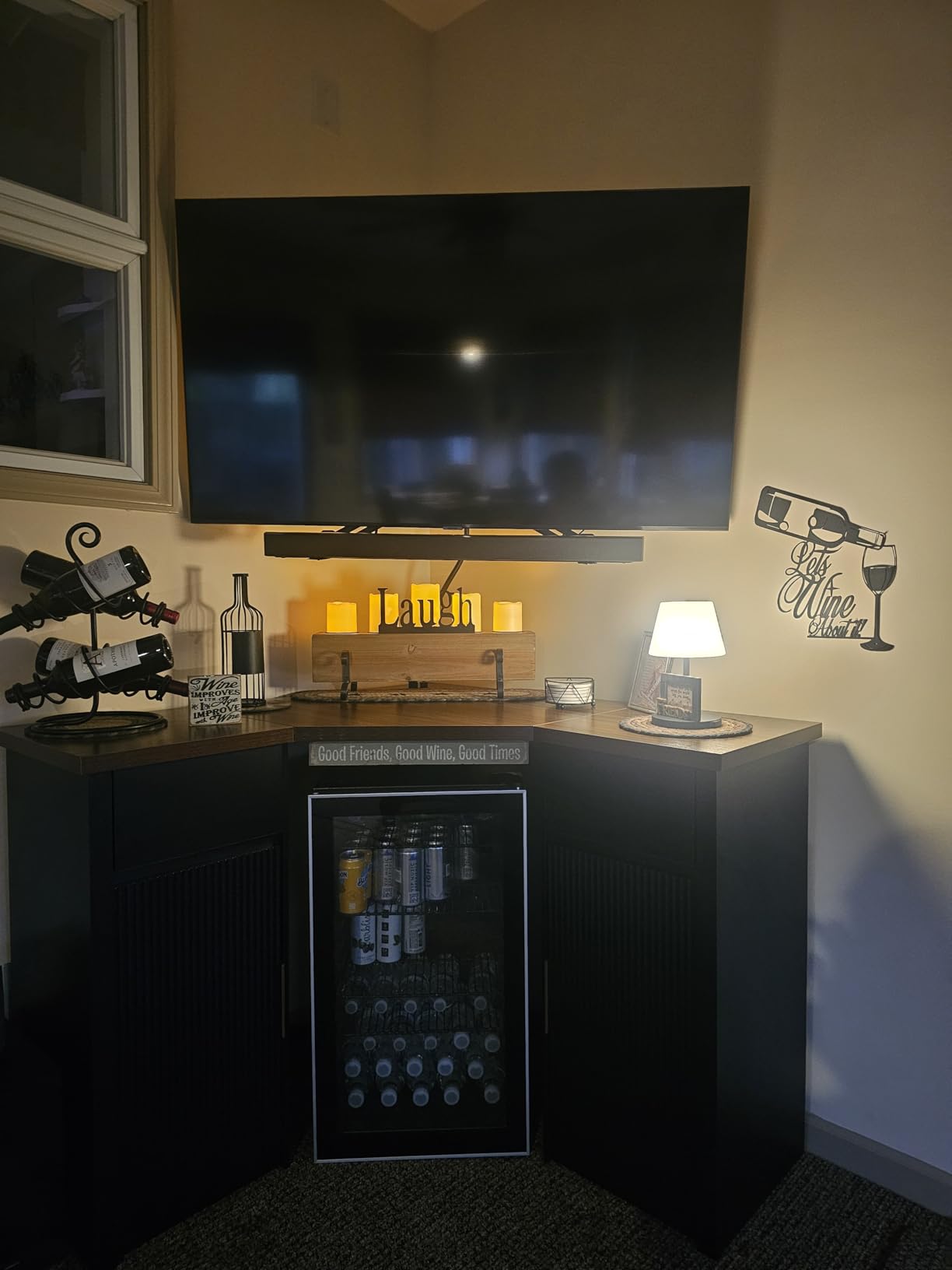 GDLF Corner Bar Cabinet with Fridge Space, Corner Coffee Bar Station with Storage, L Shaped Liquor Wine Cabinet for Home customer photo 2
