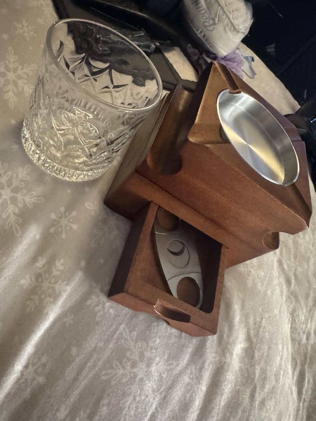 Premium Cigar Ashtray Gift Set for Men - Double Layer Solid Wood Tray with Whiskey Glass, Cigar Cutter & Waterproof Coaster, Complete Whiskey and Cigar Set, Business Gifts for Gentlemen customer photo 2