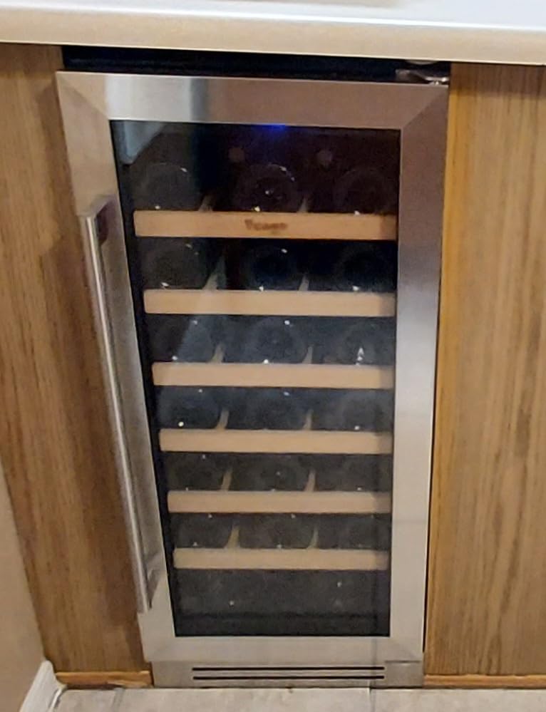 Yeego Wine Fridge Cooler - 24 Inch Wine Fridge Hold 52 Bottles, 40-65°F Wine Refrigerator Glass Door, Built in Fridge, Freestanding Adjustable Shelves Fridge for Beer Soda Drink Home Bar Office customer photo 2