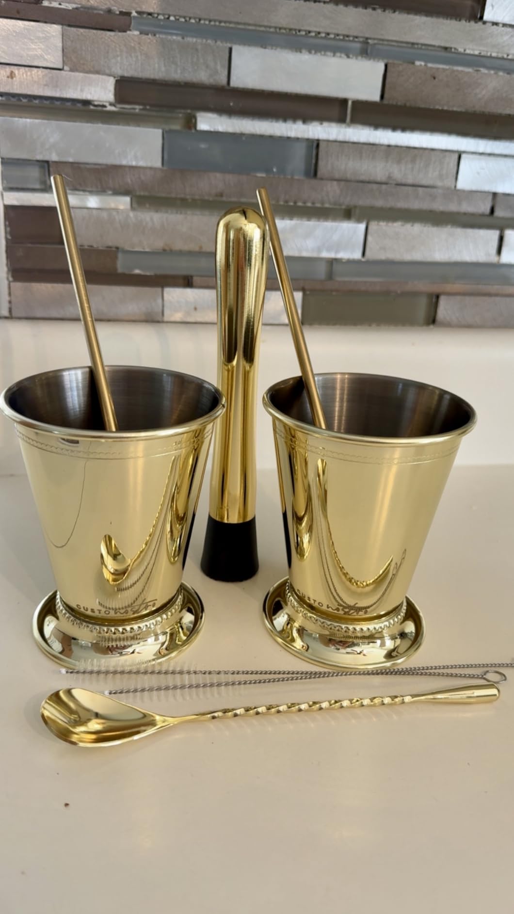 Gusto Nostro Mint Julep Cups Set of 2 - Stainless Steel Julep Cup Kit with Straws, Muddler, Spoon, Recipes, Vases - Southern-style Cocktail Glasses for Home Bar (Silver) customer photo 1