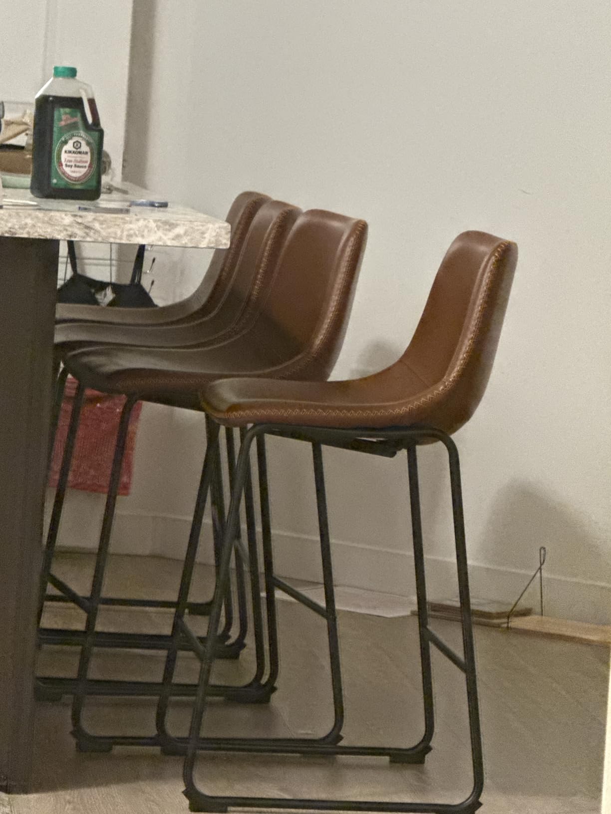 DUMOS 26 Inch Counter Height Bar Stools Set of 2, Modern Faux Leather High Barstools with Back and Metal Leg, Bar Chairs for Kitchen Island, Elegant Brown customer photo 1