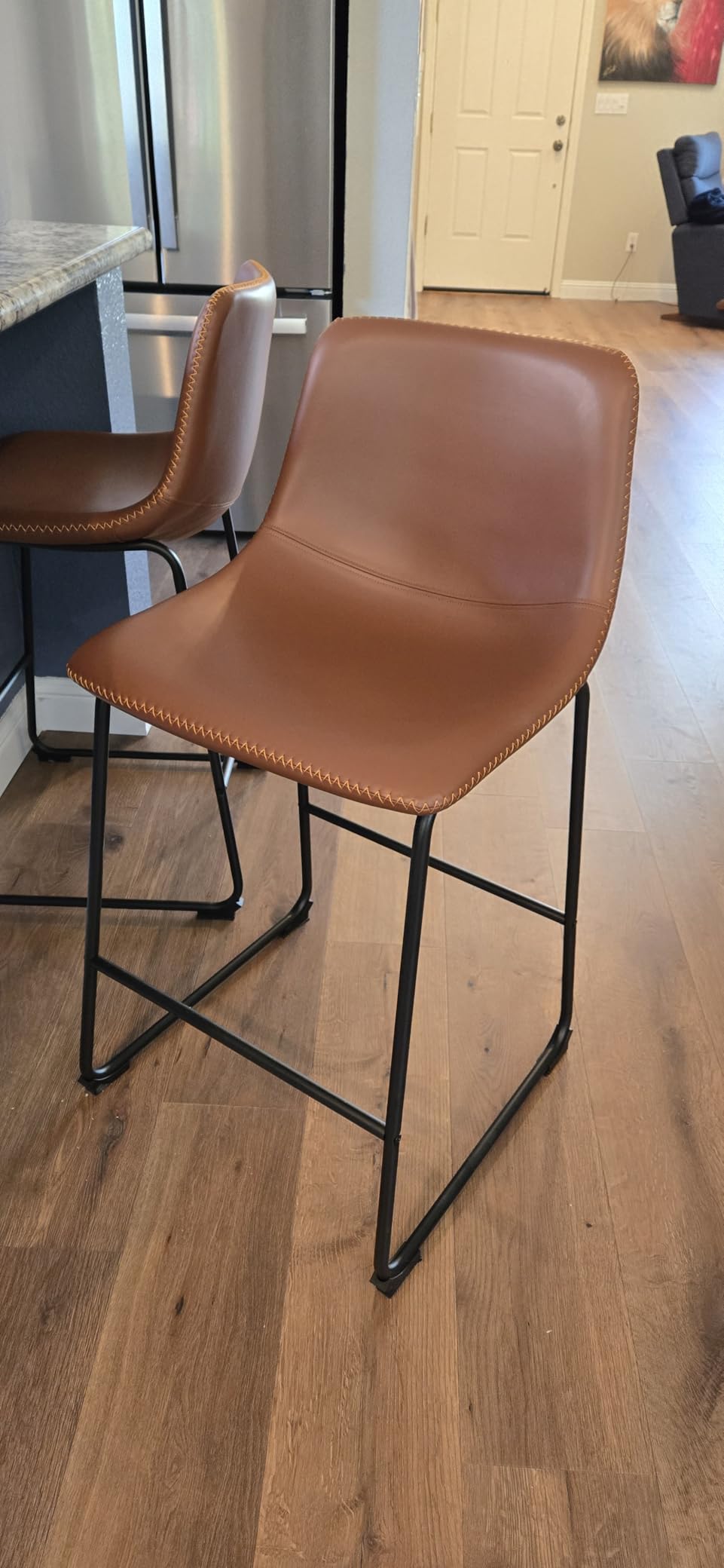 DUMOS 26 Inch Counter Height Bar Stools Set of 2, Modern Faux Leather High Barstools with Back and Metal Leg, Bar Chairs for Kitchen Island, Elegant Brown customer photo 2