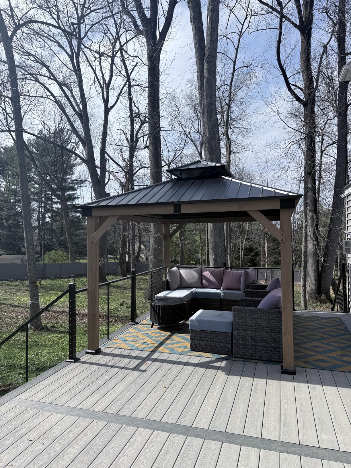 Aoxun 10' x 12' Outdoor Wood Gazebo, Hardtop Gazebo Permanent Wooden Pavilion with Galvanized Steel Double Roof, for Patio, Garden, Deck, Cedar Wood, Natural customer photo 2