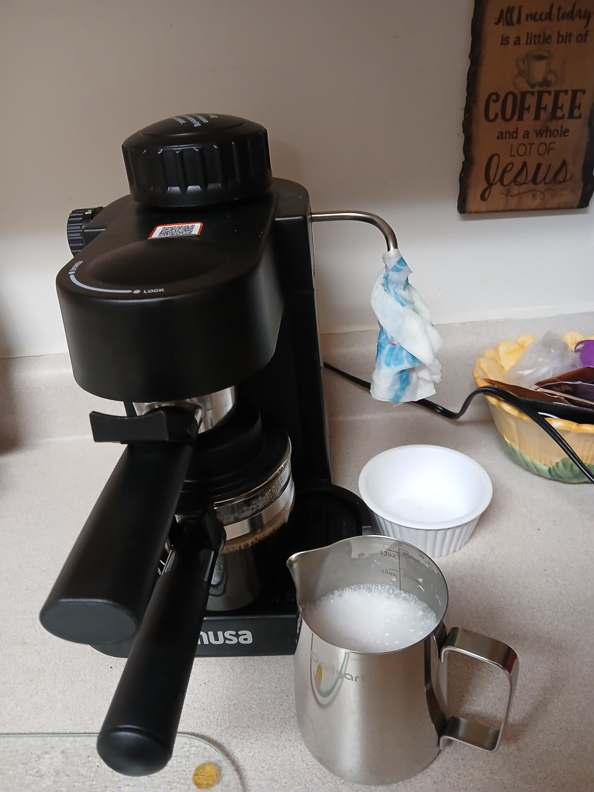 IMUSA Electric Espresso Cappuccino Maker 4 Cup Capacity with Milk Frother Black Coffee Machine for Home Barista Experience customer photo 1