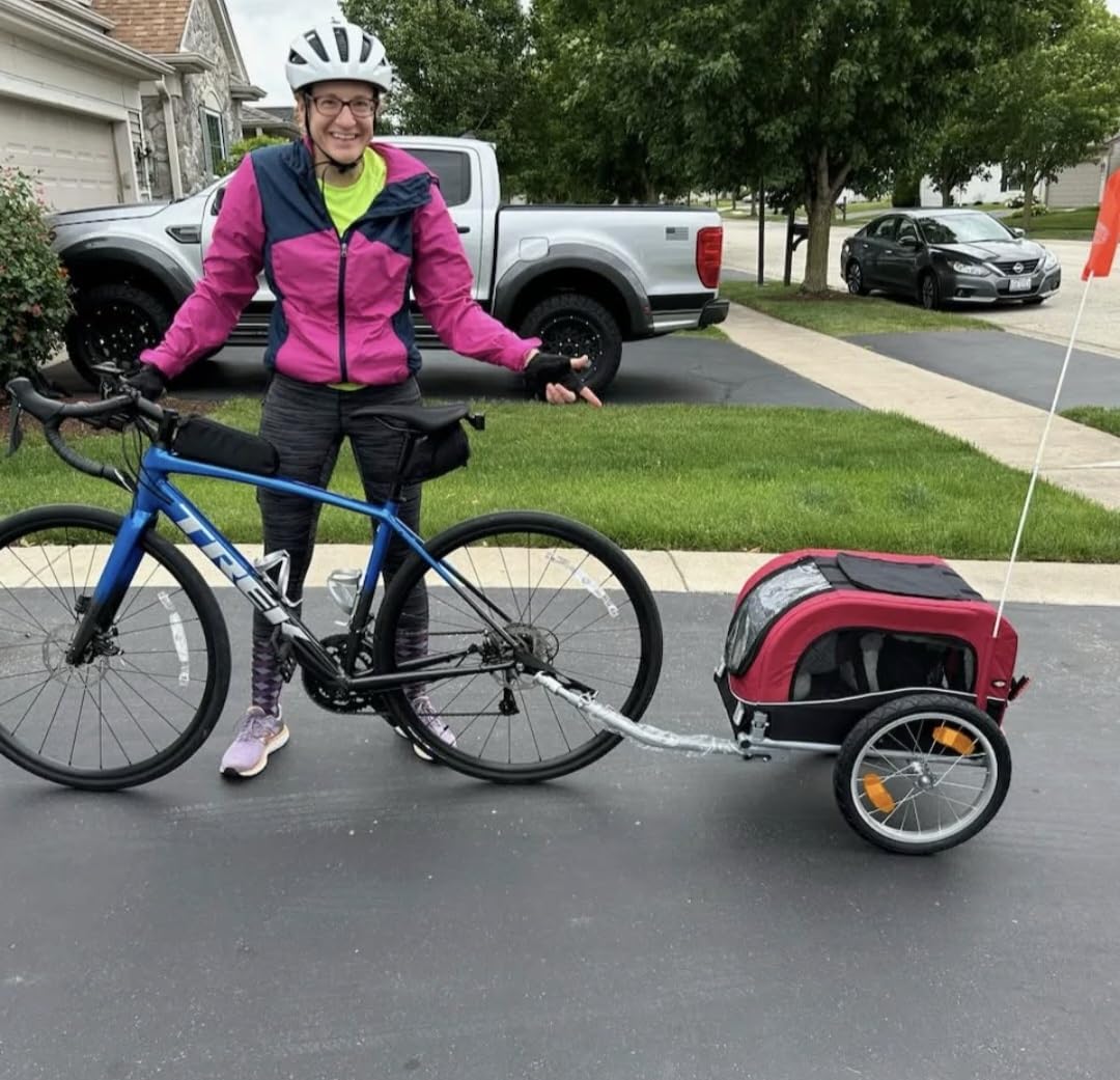 TRIXIE Large Dog Bike Trailer - Foldable Pet Bicycle Trailer for Dogs up to 66lbs - Features Quick Fastening Wheels, 2 Doors, Safety Leash & Waterproof Carrier - Black/Red customer photo 2