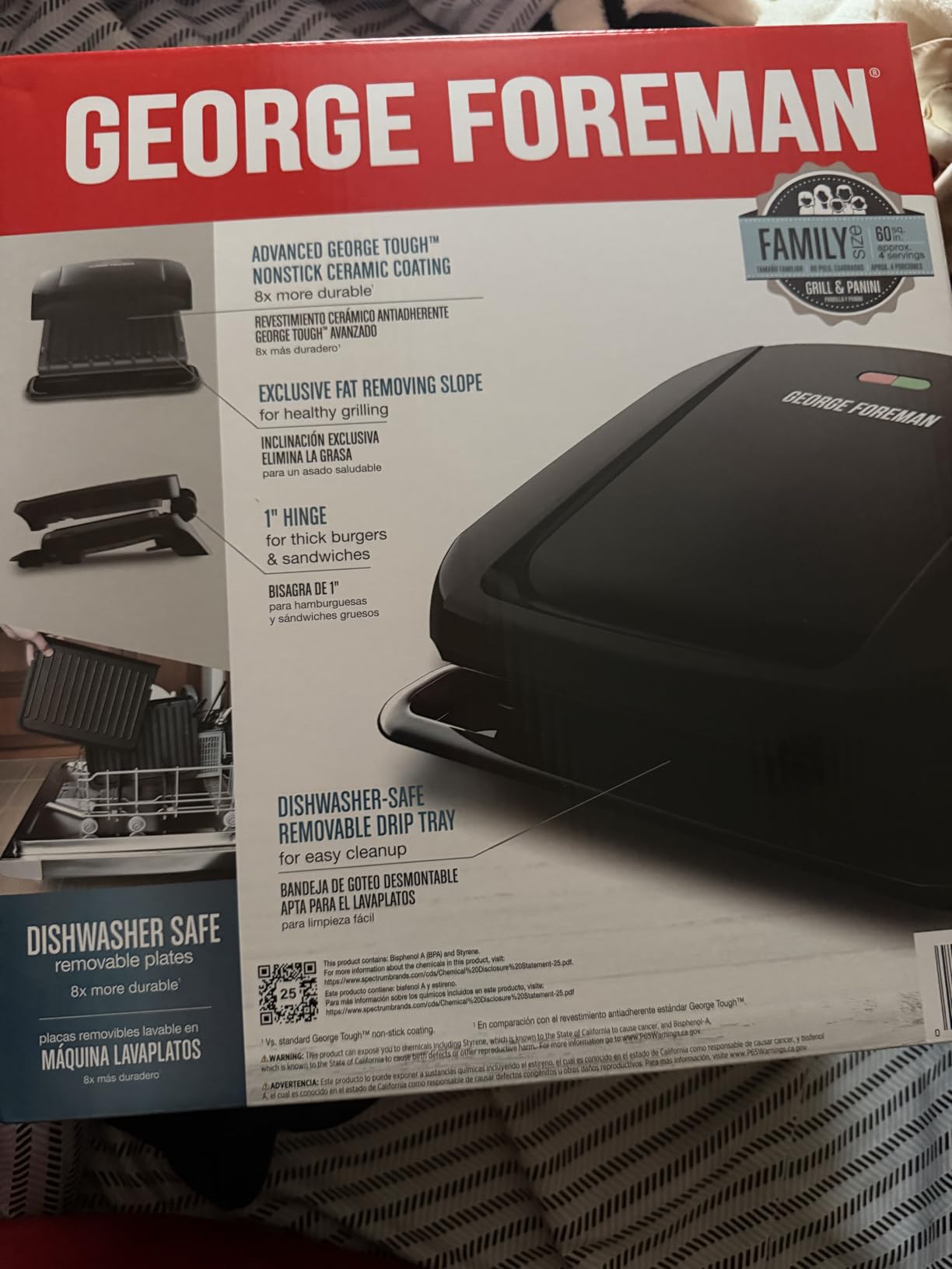 George Foreman 4-Serving Removable Plate Electric Grill and Panini Press, George Tough Non-Stick Coating, Drip Tray Catches Grease, Black customer photo 1