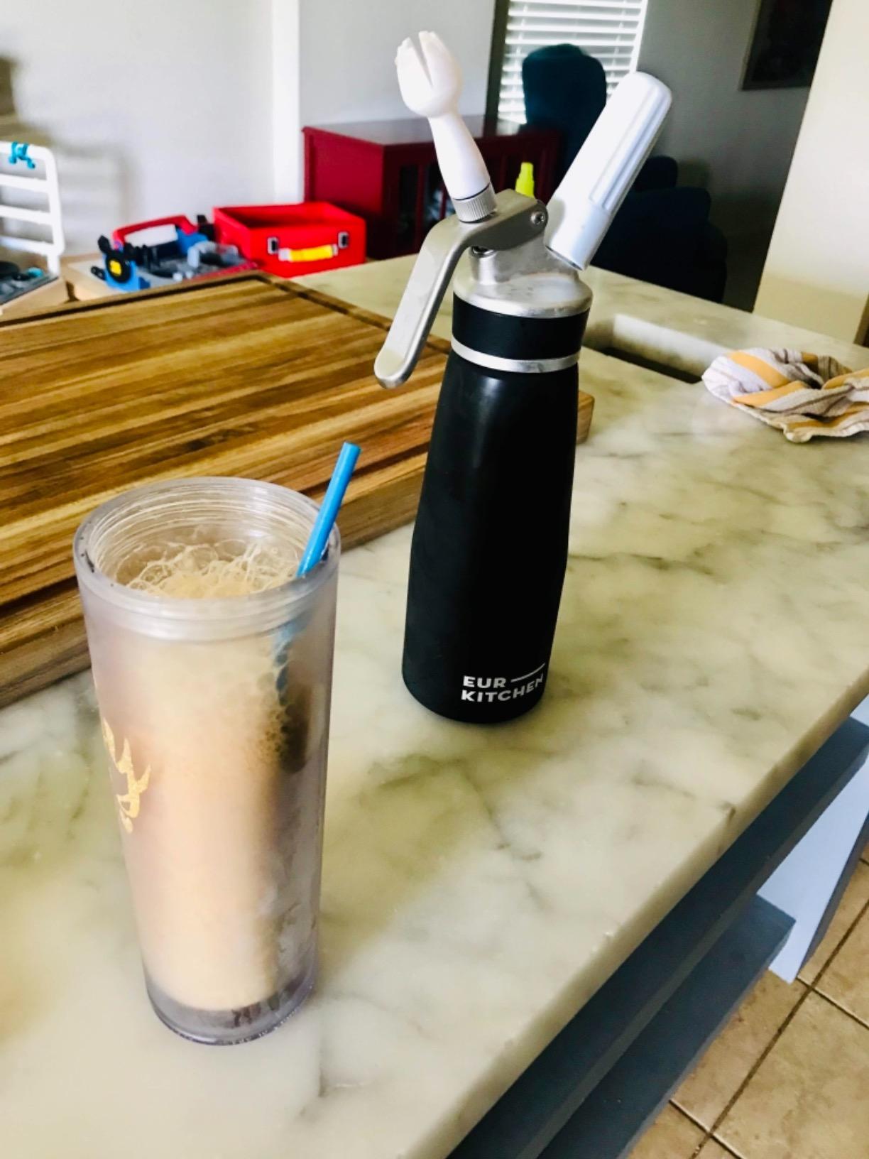 EurKitchen Professional Aluminum Whipped Cream Dispenser - Leak-Free Whip Cream Maker Canister with 3 Decorating Nozzles & Cleaning Brush - 1-Pint / 500 mL - N2O Chargers (Not Included) customer photo 1