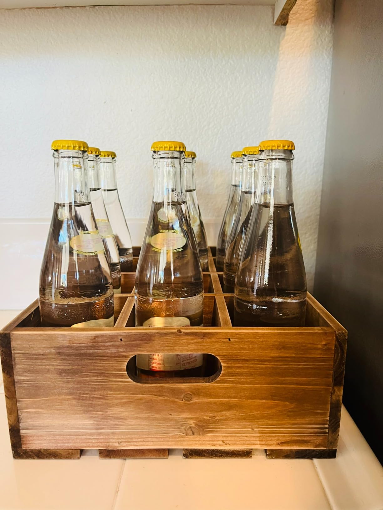 MyGift Rustic Brown Wood Bottle Storage Crate - Wooden Beer Holder Box, Bottled Beverage Serving Caddy with Carrying Handles, 12 Individual Slots customer photo 2