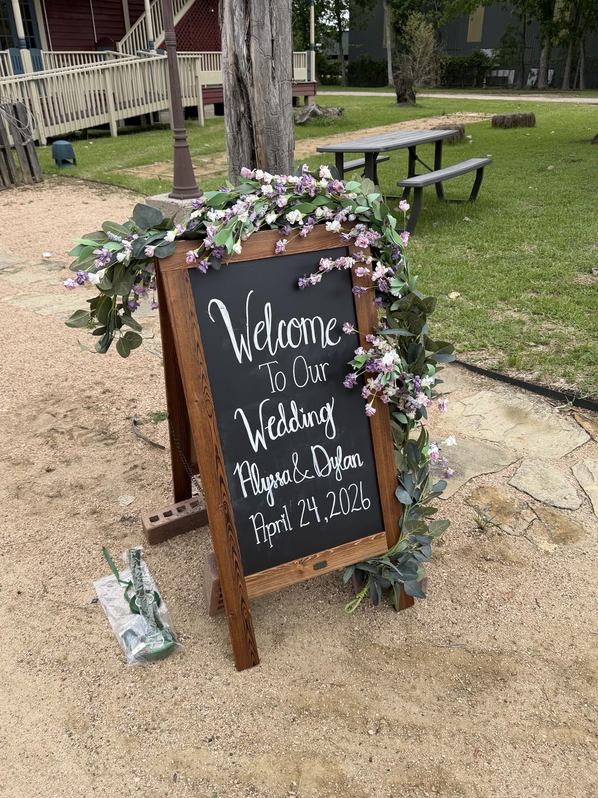 A Frame Chalkboard by HBCY Creations: 40x20 Solid Wood A-Frame Sign Rustic Brown Double-Sided Magnetic Board, Chalkboard Menu Board, for Restaurants, Cafes, Weddings - Heavy Duty Hinges customer photo 1