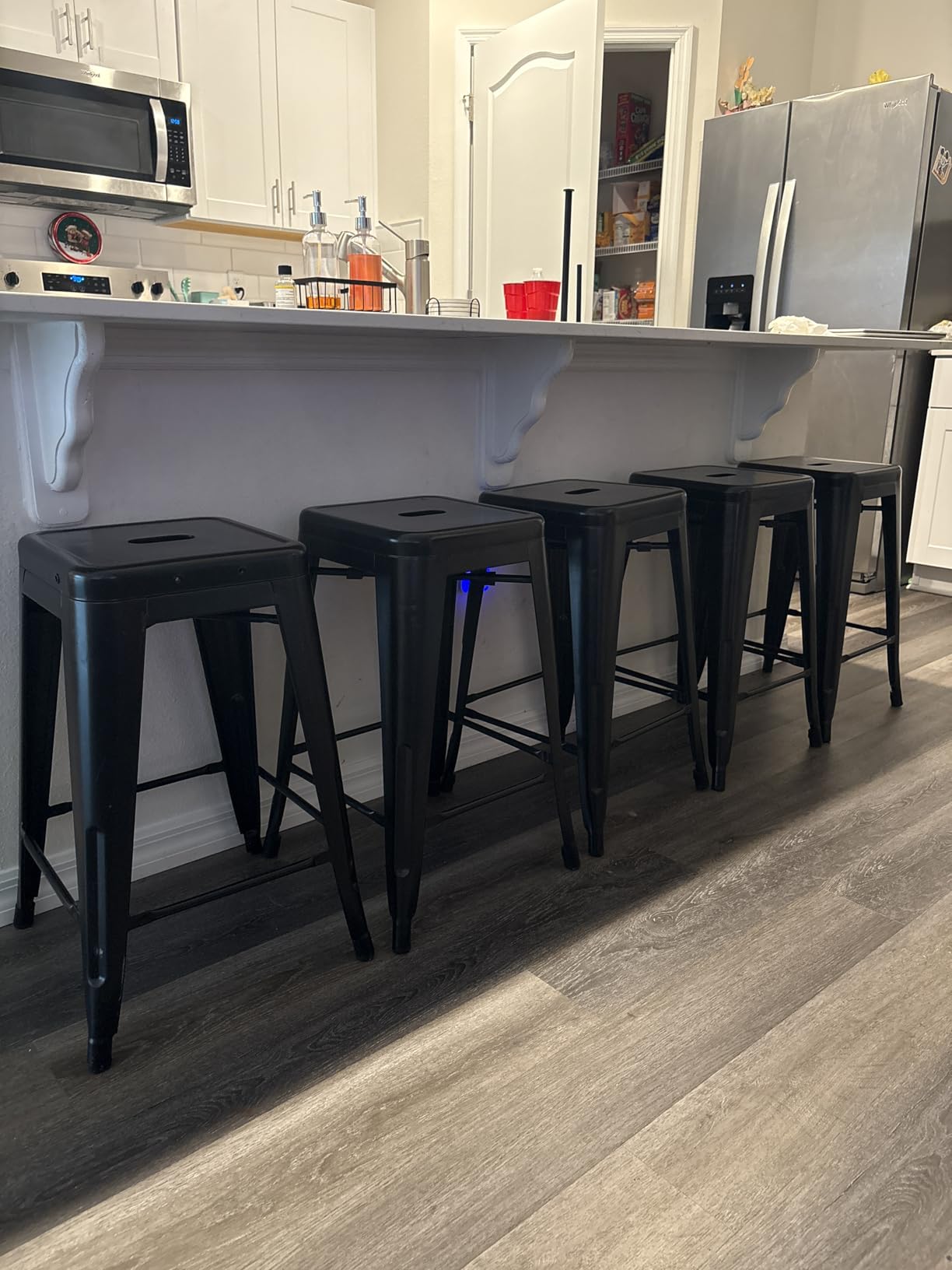 FDW Metal Bar Stools Set of 4 Counter Height Bar Stools 24 Inches Industrial Bar Chairs Patio Stool Stackable Backless Stool Indoor Outdoor Metal Kitchen Stools Bar Chairs (Black, 24