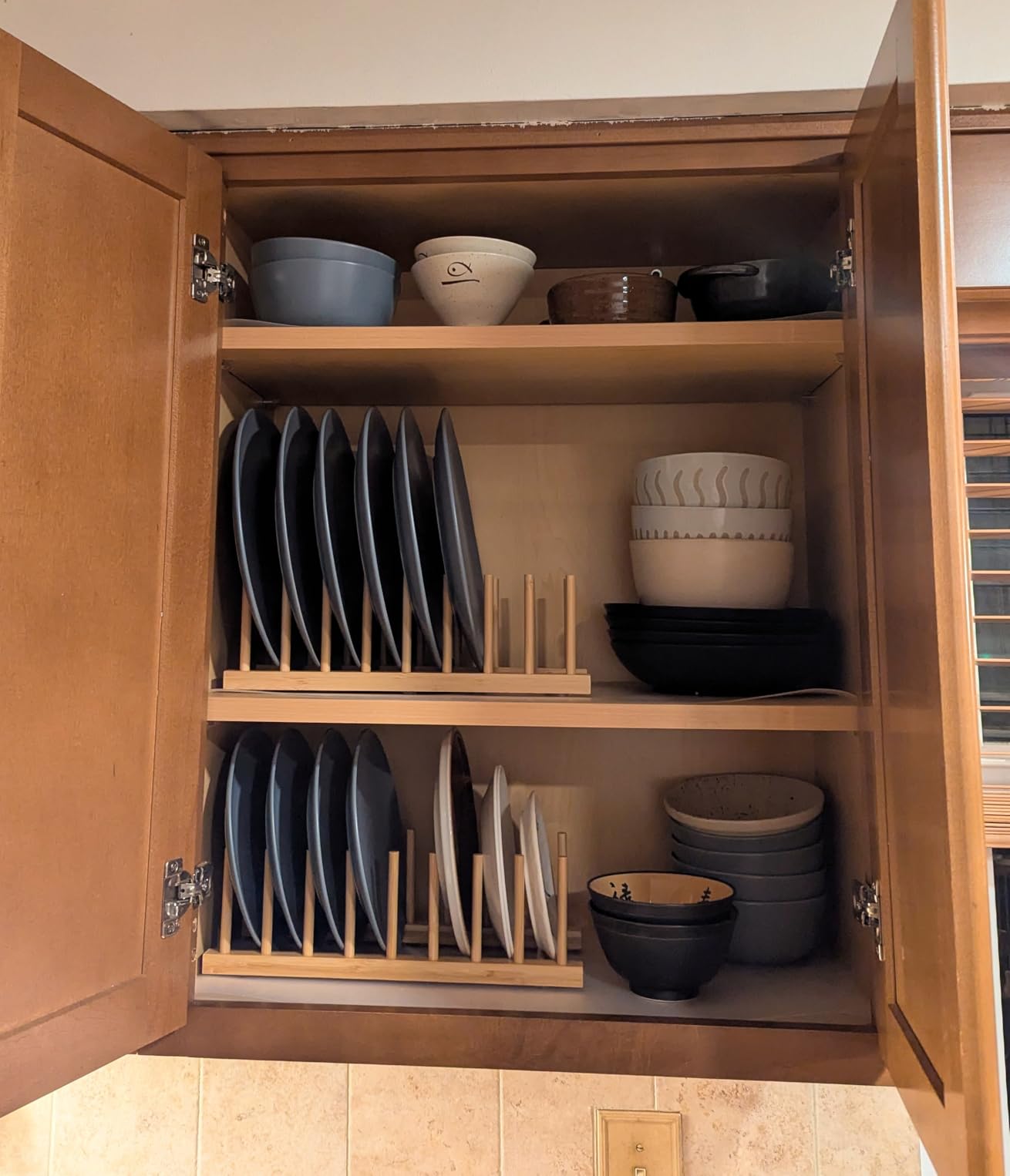 HBlife Bamboo Dish Plate Bowl Cup Book Pot Lid Cutting Board Drying Rack Stand Drainer Storage Holder Organizer Kitchen Cabinet(Keep Dry) customer photo 2