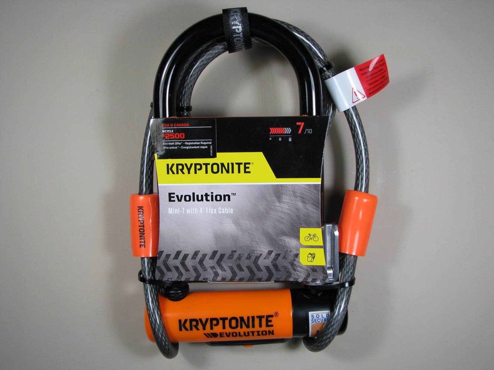 Kryptonite Evolution Mini-7 Bike U-Lock with 4 ft Security Cable, 13mm Max Performance Steel Shackle, Double Deadbolt, 3 Keys, Frame Mount Bracket, Compact High Security Bicycle Lock customer photo 1