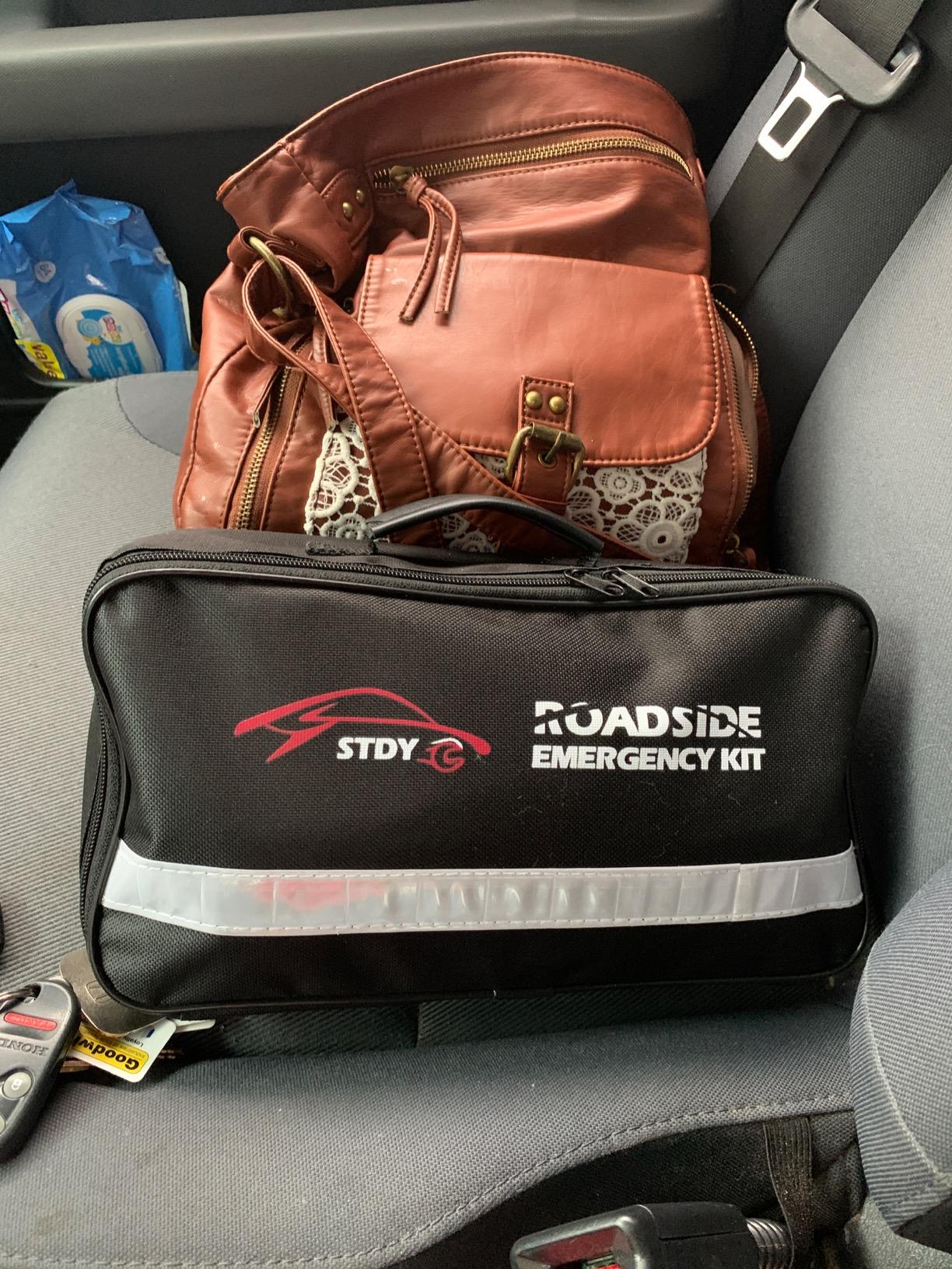 STDY Car Roadside Emergency Kit, Vehicle Truck Safety Road Side Assistance Kits Auto Accessory, with Jumper Cables, Tow Rope, Reflective Triangle, Tire Pressure Gauge, etc customer photo 2