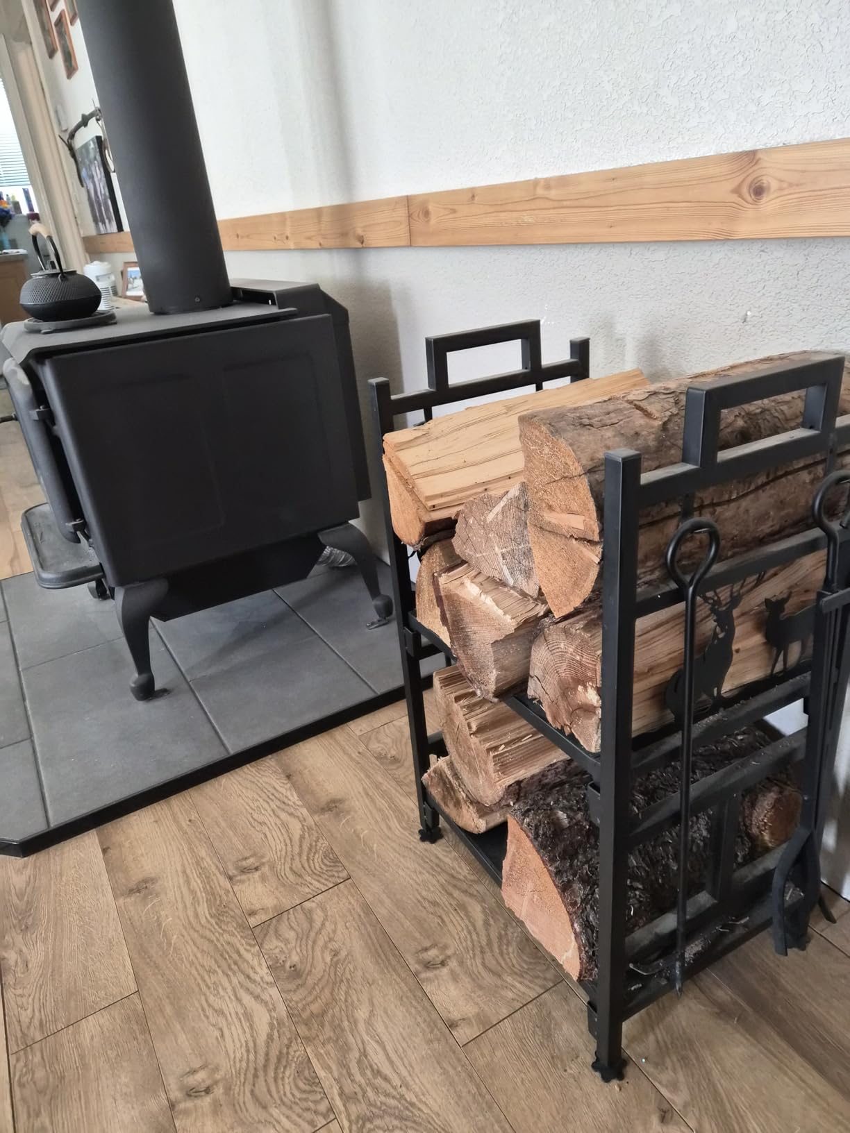 INNO STAGE Firewood Log Rack, Iron Wood Lumber Storage Holder for Fireplace, Heavy Duty Log Storage Bin for Firepit Stove Accessories Indoor - Perfect Construction - No Any Screw to Install customer photo 1