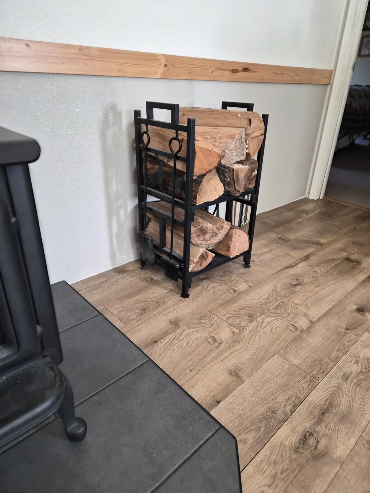 INNO STAGE Firewood Log Rack, Iron Wood Lumber Storage Holder for Fireplace, Heavy Duty Log Storage Bin for Firepit Stove Accessories Indoor - Perfect Construction - No Any Screw to Install customer photo 2
